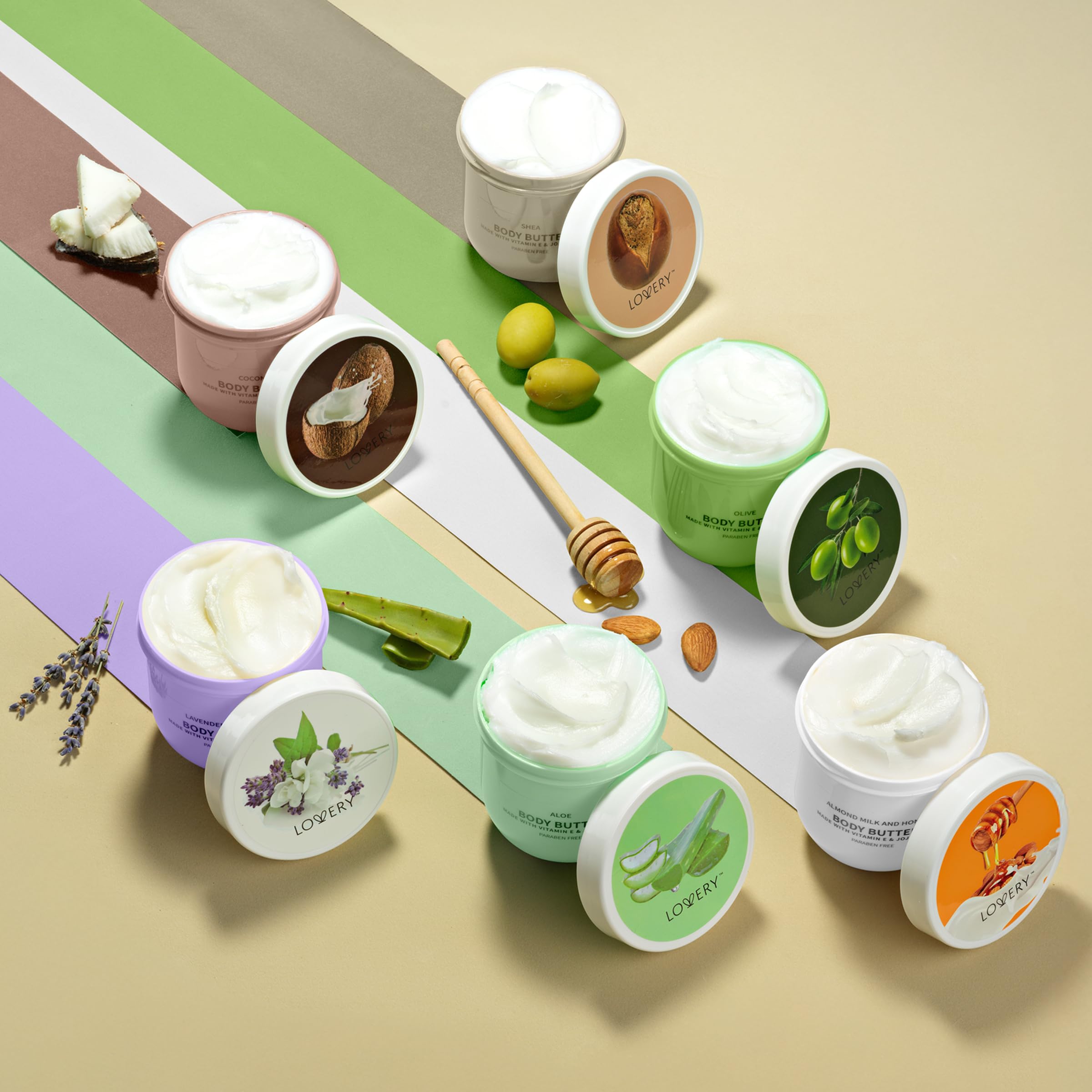 LOVERY six-parfums-beurre-corporel : variété de senteurs invitant à un soin sensoriel.