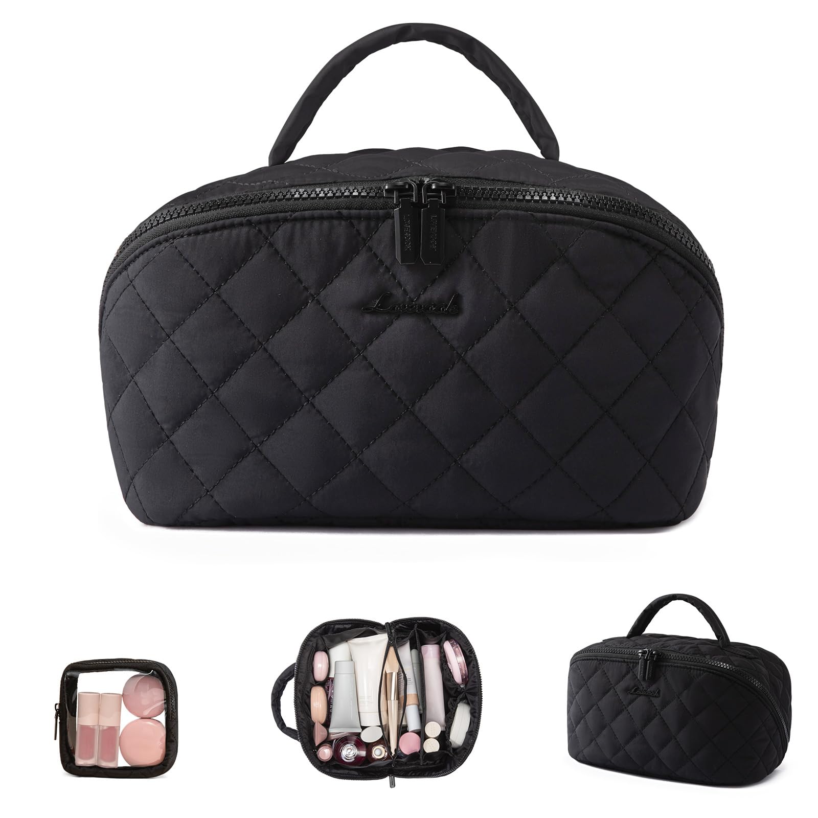LOVEVOOK pochette-maquillage voyage ouverte à 180°, accès rapide.
