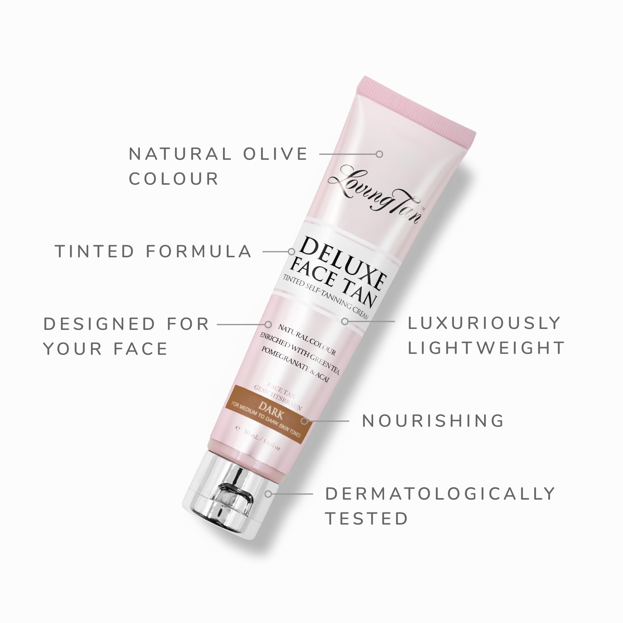 Loving Tan Deluxe Face Self Tanner - application douce pour un teint uniforme.
