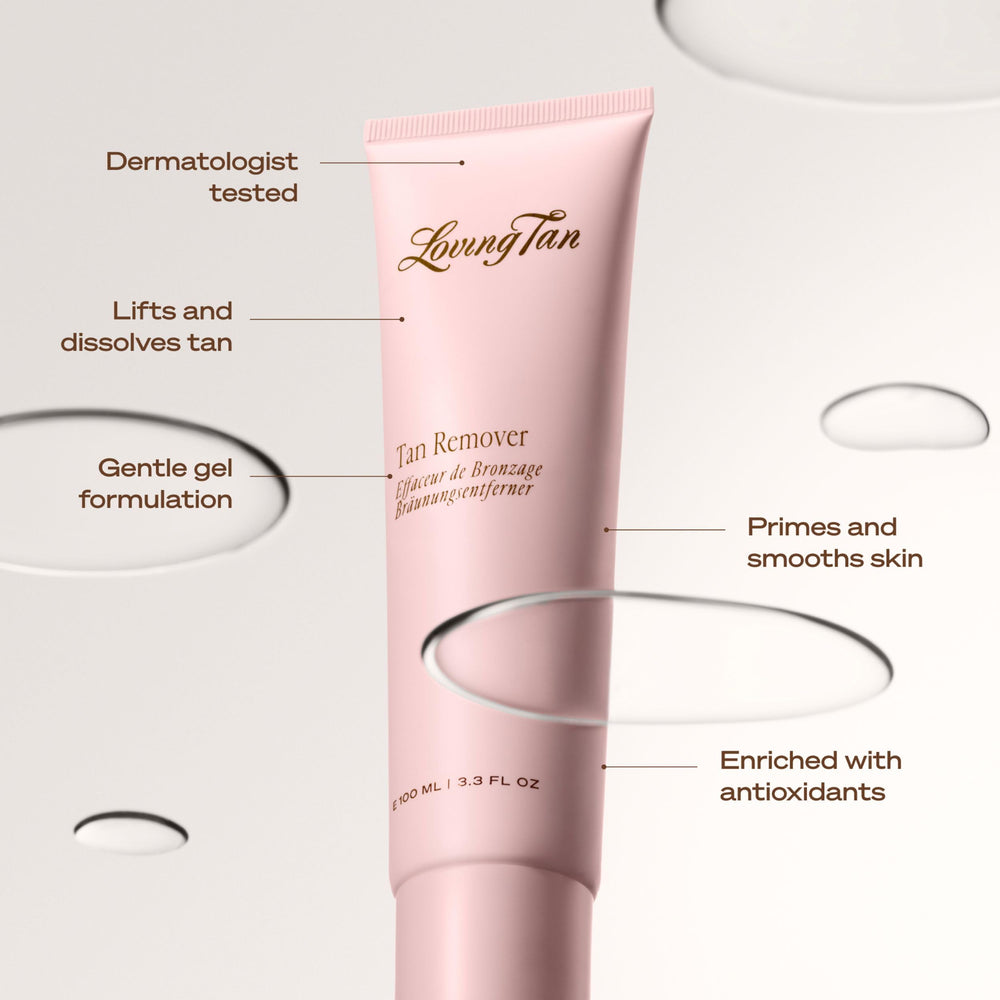 Loving Tan Deluxe Tan Remover Gel – peau hydratée après usage, base prête pour l’application bronzante.