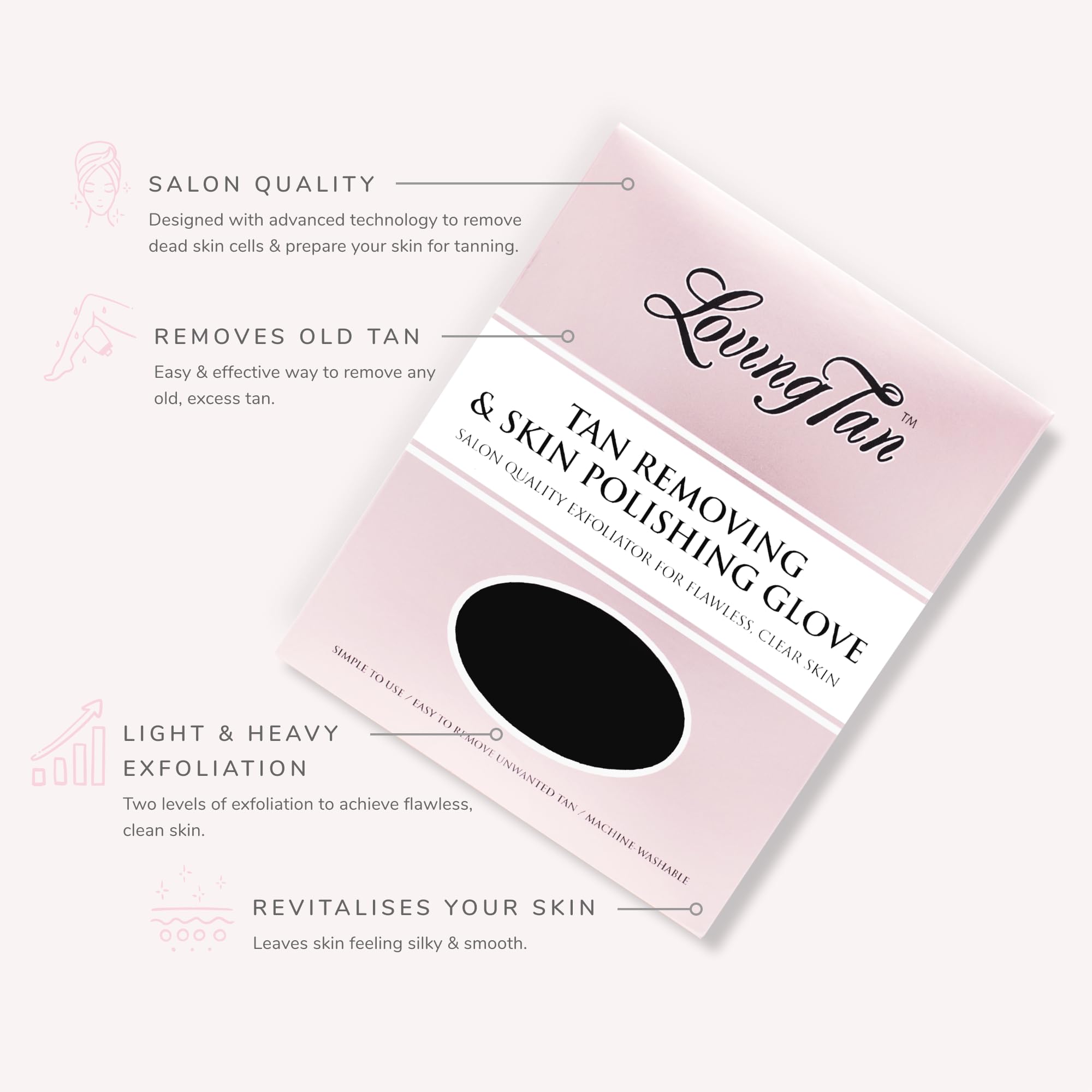 Gant Loving Tan pour exfoliation légère et peau plus douce.