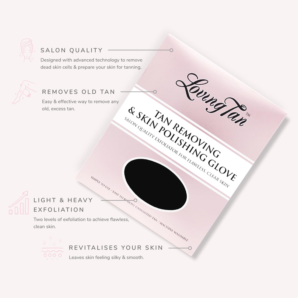 Gant Loving Tan pour exfoliation légère et peau plus douce.