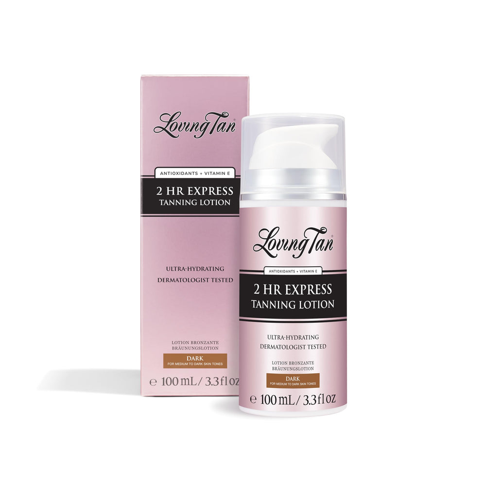 Loving Tan lotion bronzante 2h express sur la bouteille pour un éclat naturel