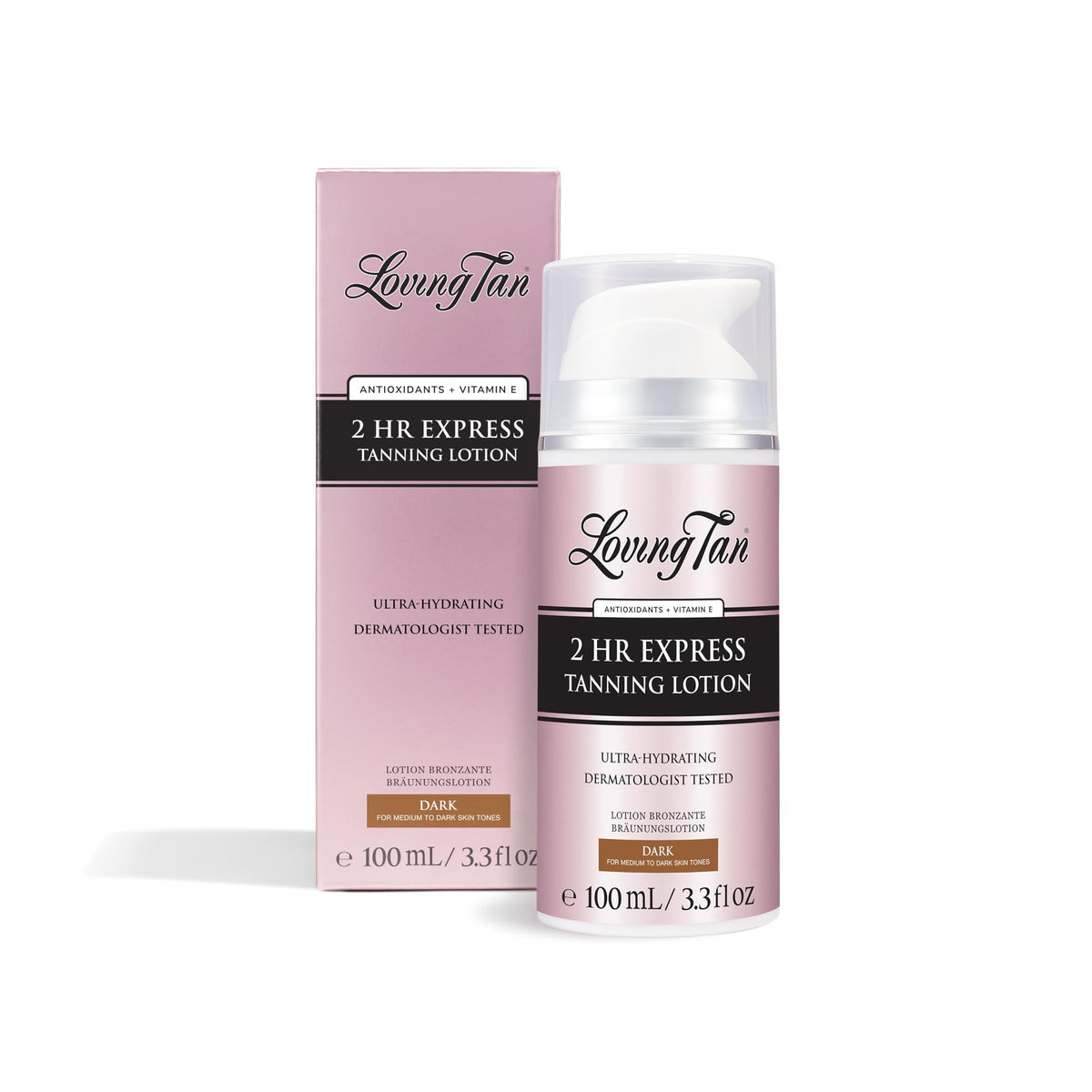 Loving Tan lotion bronzante 2h express sur la bouteille pour un éclat naturel