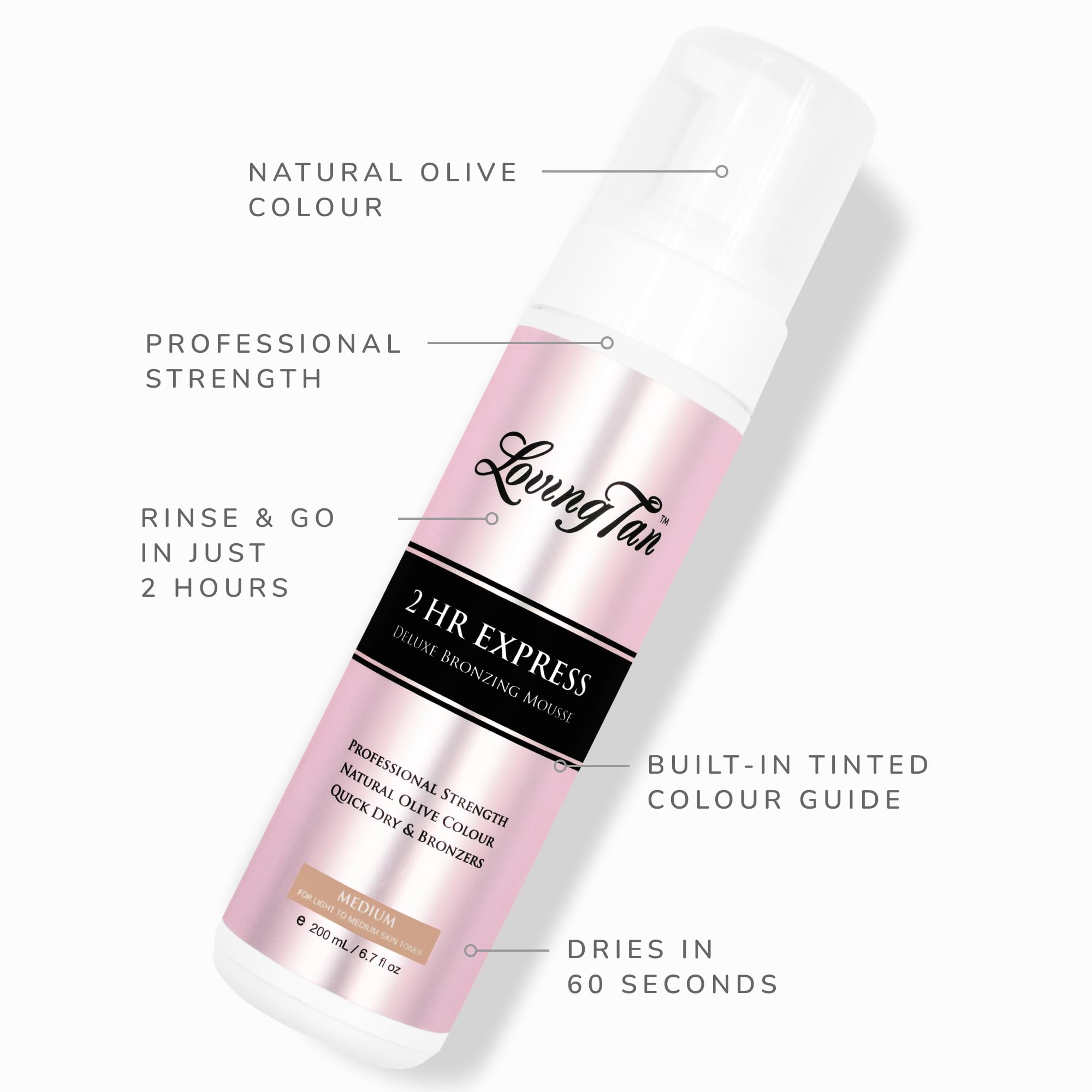 Loving Tan Mousse Express: séchage rapide en 60 secondes et finition lisse.