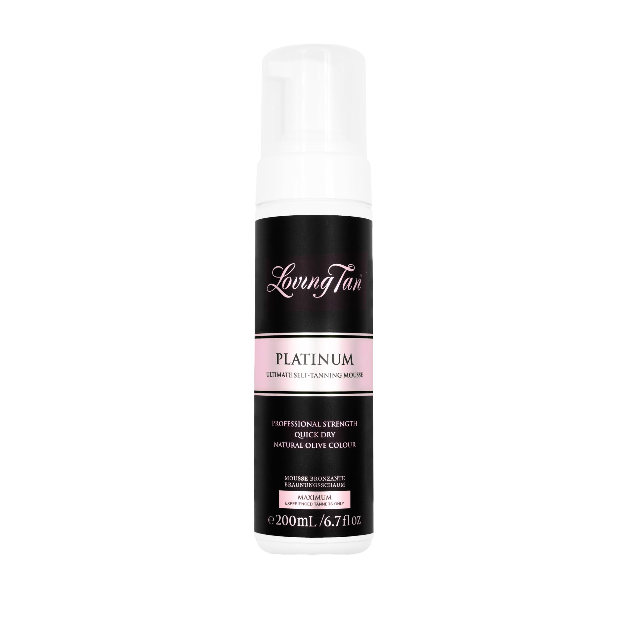 Loving Tan Platinum Mousse: flacon avec guide couleur pour une application sans traces.