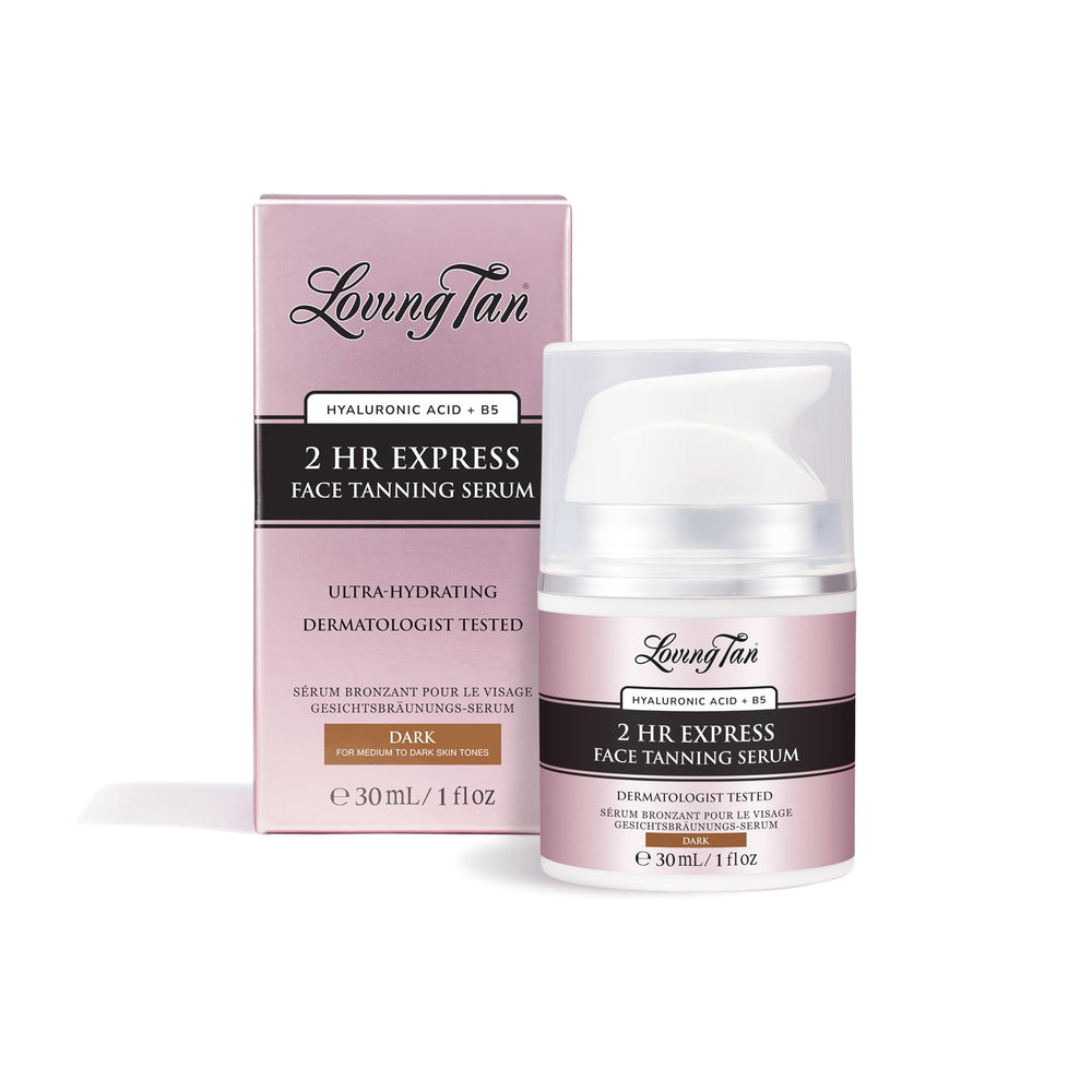 Sérum Loving Tan visage rapide 2 heures, teinte naturelle et contrôlée.