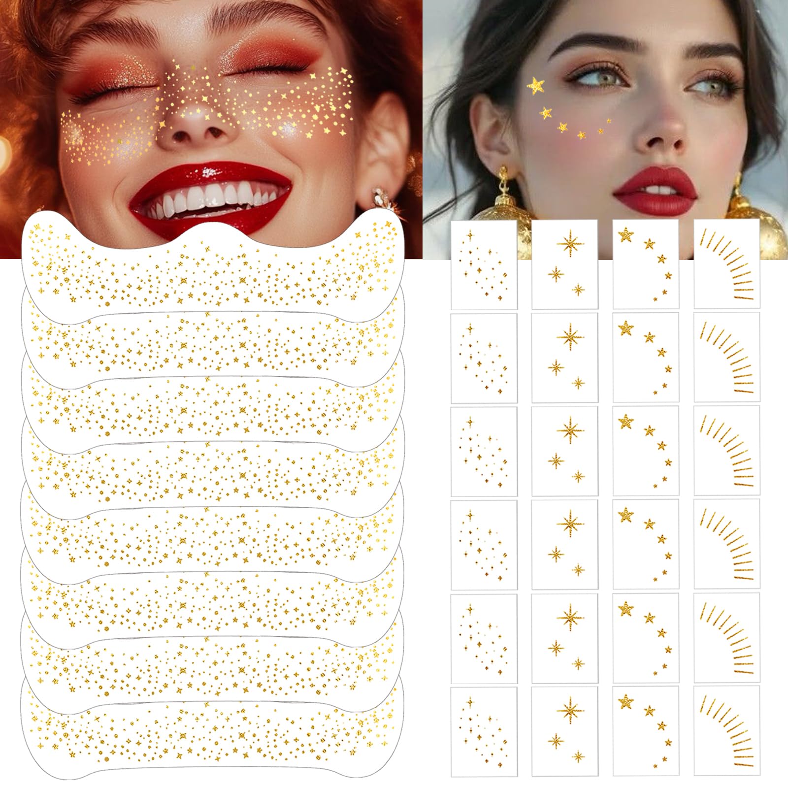 LOVLOV taches de paillettes visage, 32 pièces, motifs classiques grandes, parfaites pour festival