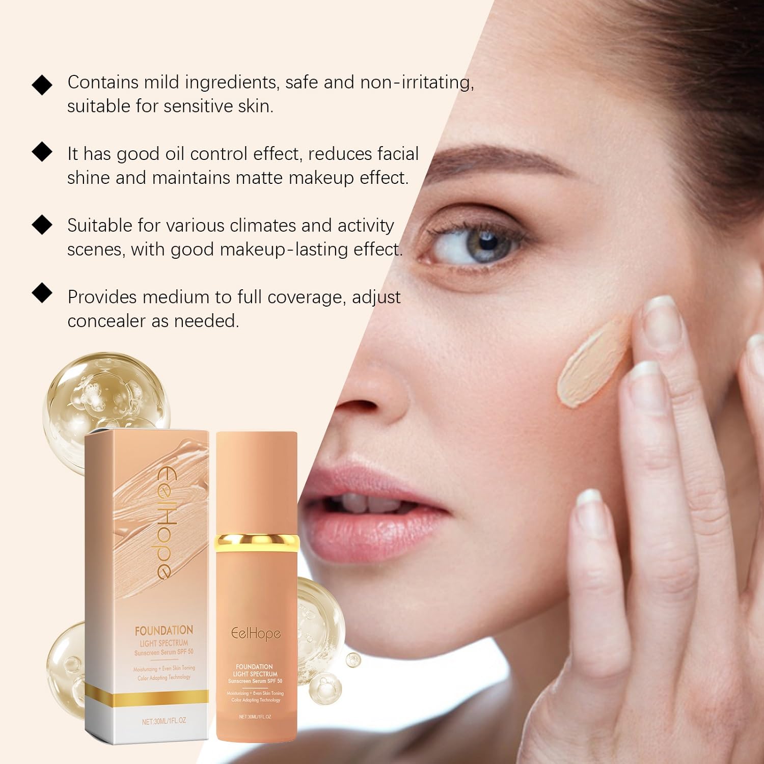 LOYOTICE 4en1 foundation – spectre-clair, couleur qui s’adapte à la lumière.