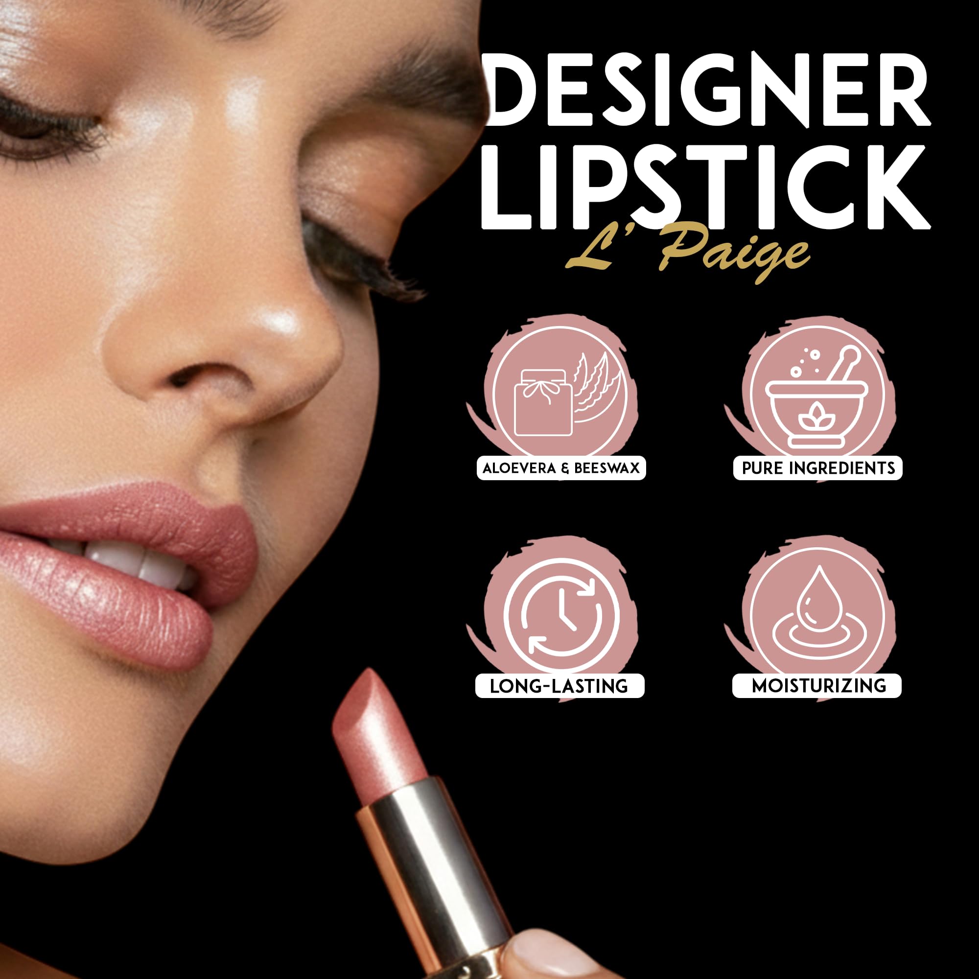 L’Paige Rosy Pearl fini satiné rose-perle qui sublime les lèvres.