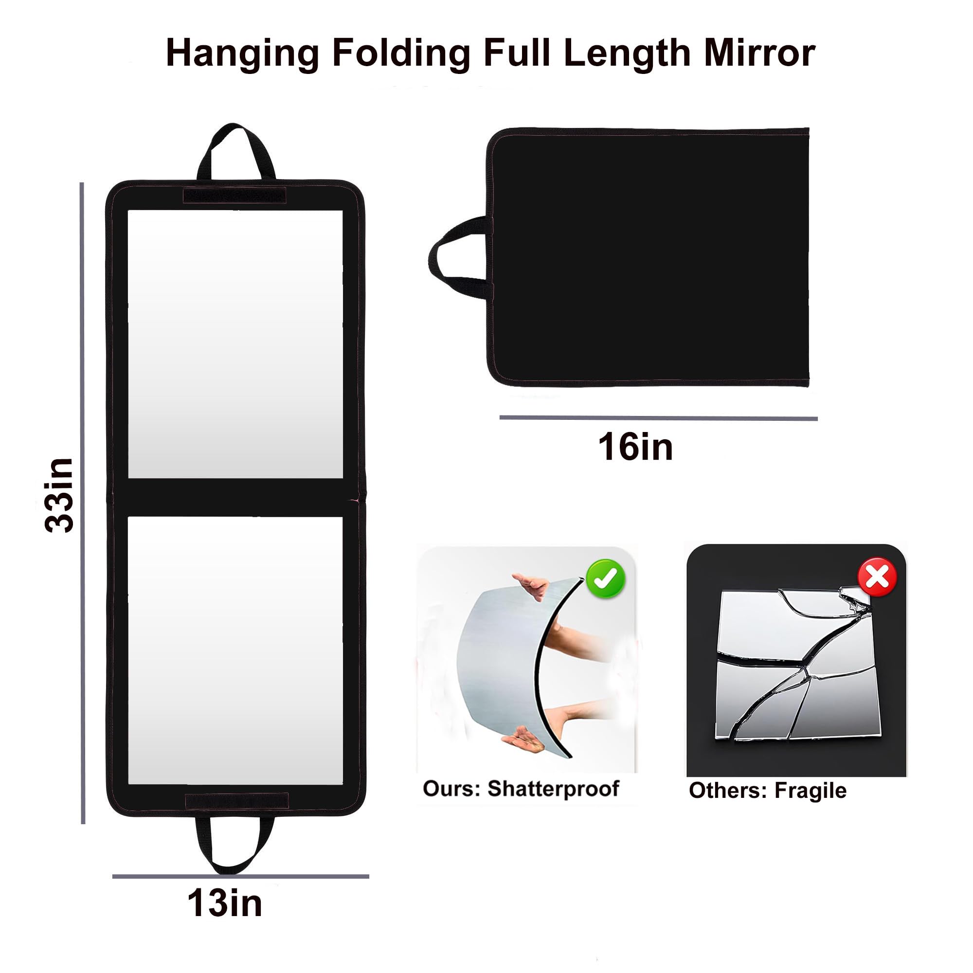 Miroir LPHUMEX pliable et facile à accrocher sur porte pour voyage.
