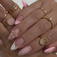 LPOODDNU 24 ongles en forme amande, fini brillant, prêt à porter.