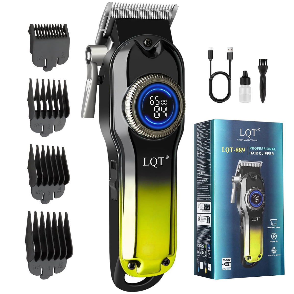 Tondeuse LQT dorée en action pour des coupes nettes et précises.