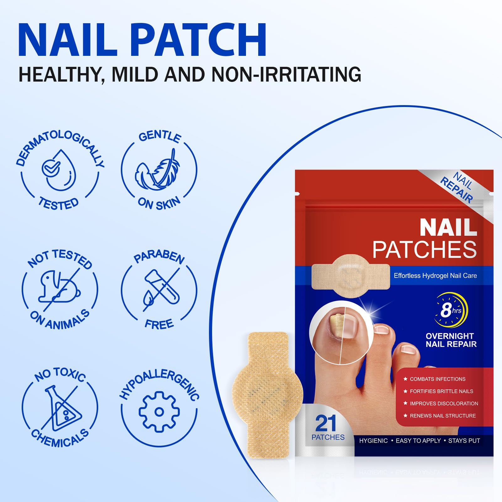 LTQXGT patches applied to a toenail for discreet wear