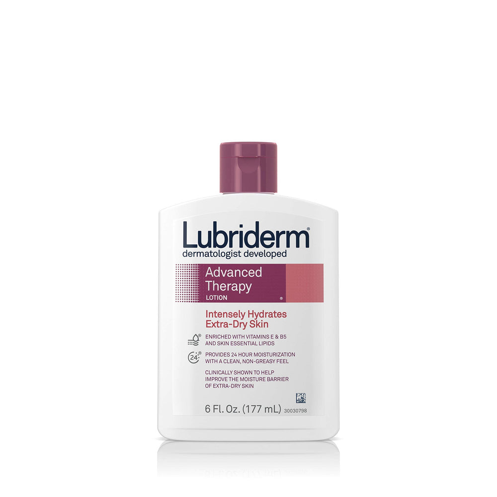 Lubriderm Advanced Therapy – bouteille sous plan rapproché, hydratation durable.
