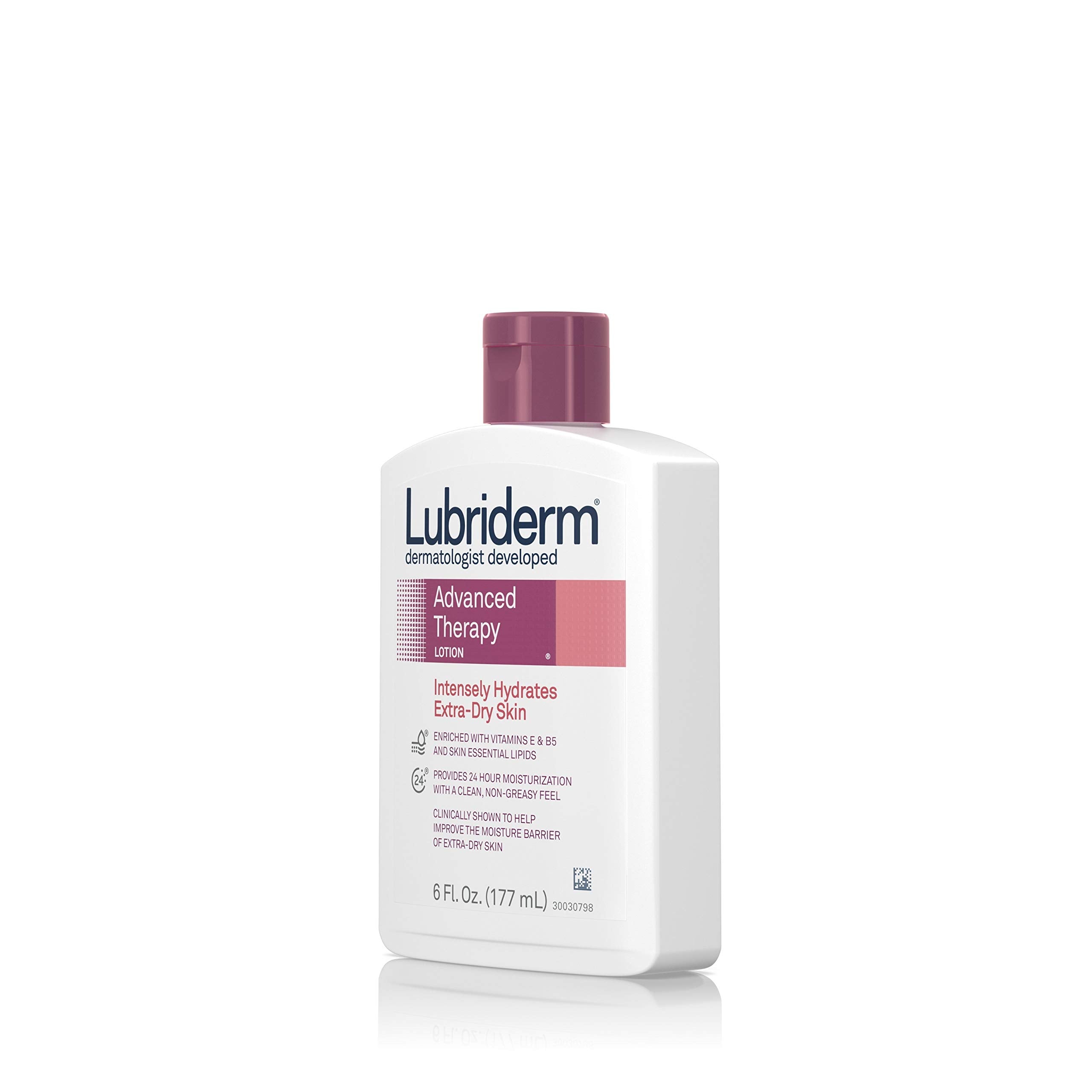 Lubriderm Advanced Therapy – gros plan de la bouteille et logo.