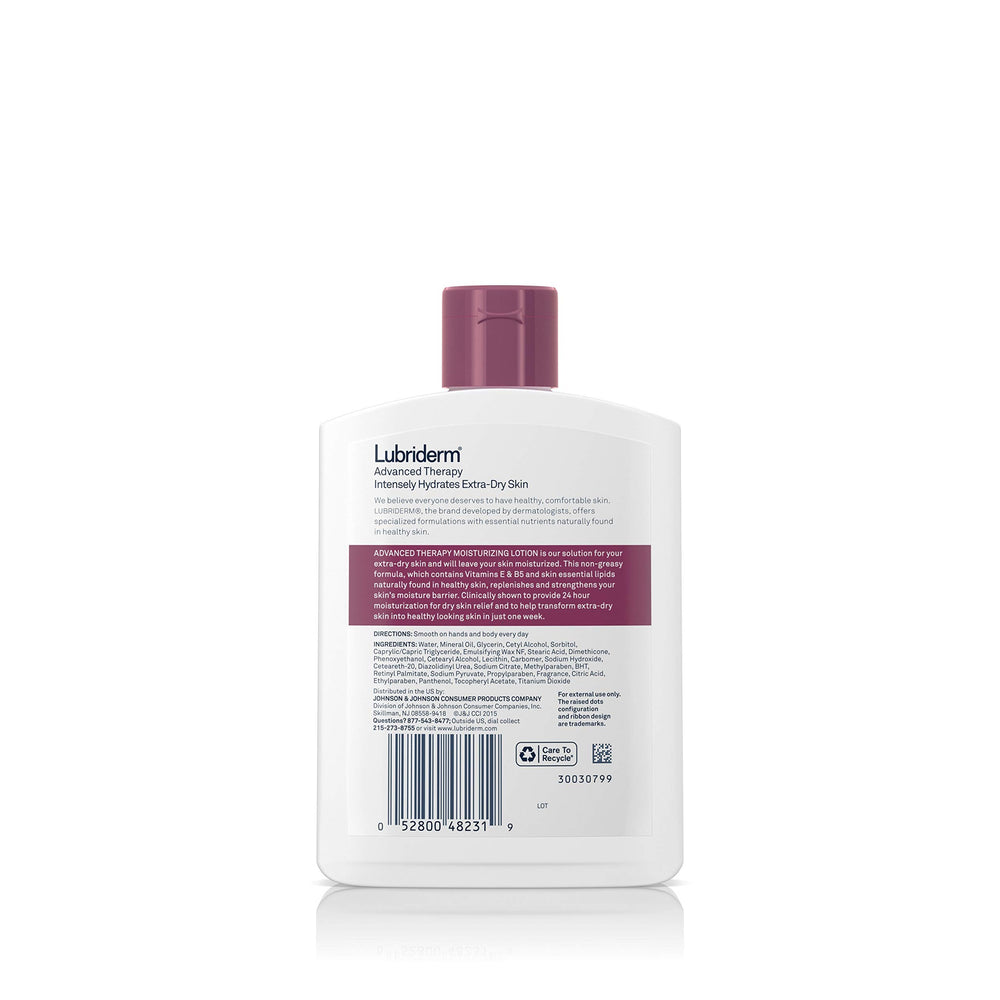 Lubriderm Advanced Therapy – texture légère, absorption rapide, peau plus confortable.