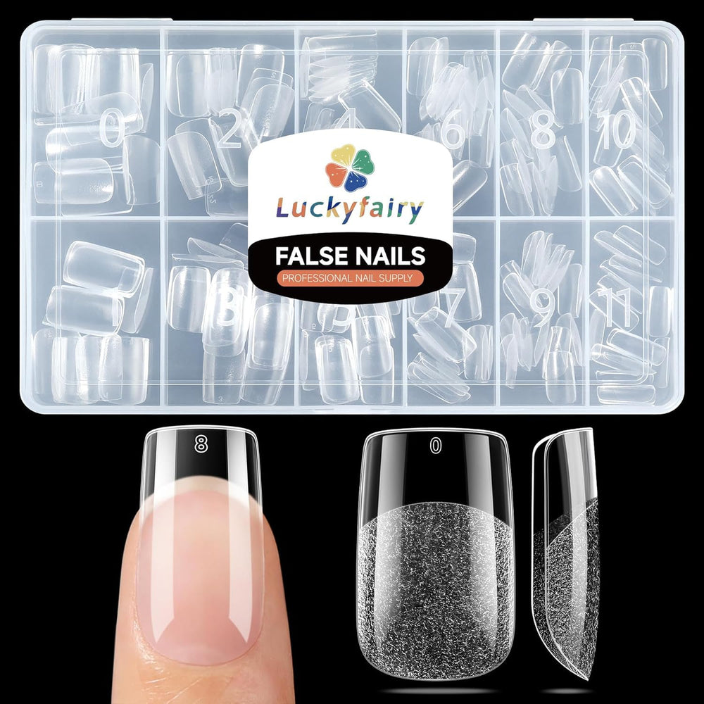 Luckyfairy: tips d'ongles carrés courts en gel doux pour une couverture complète.