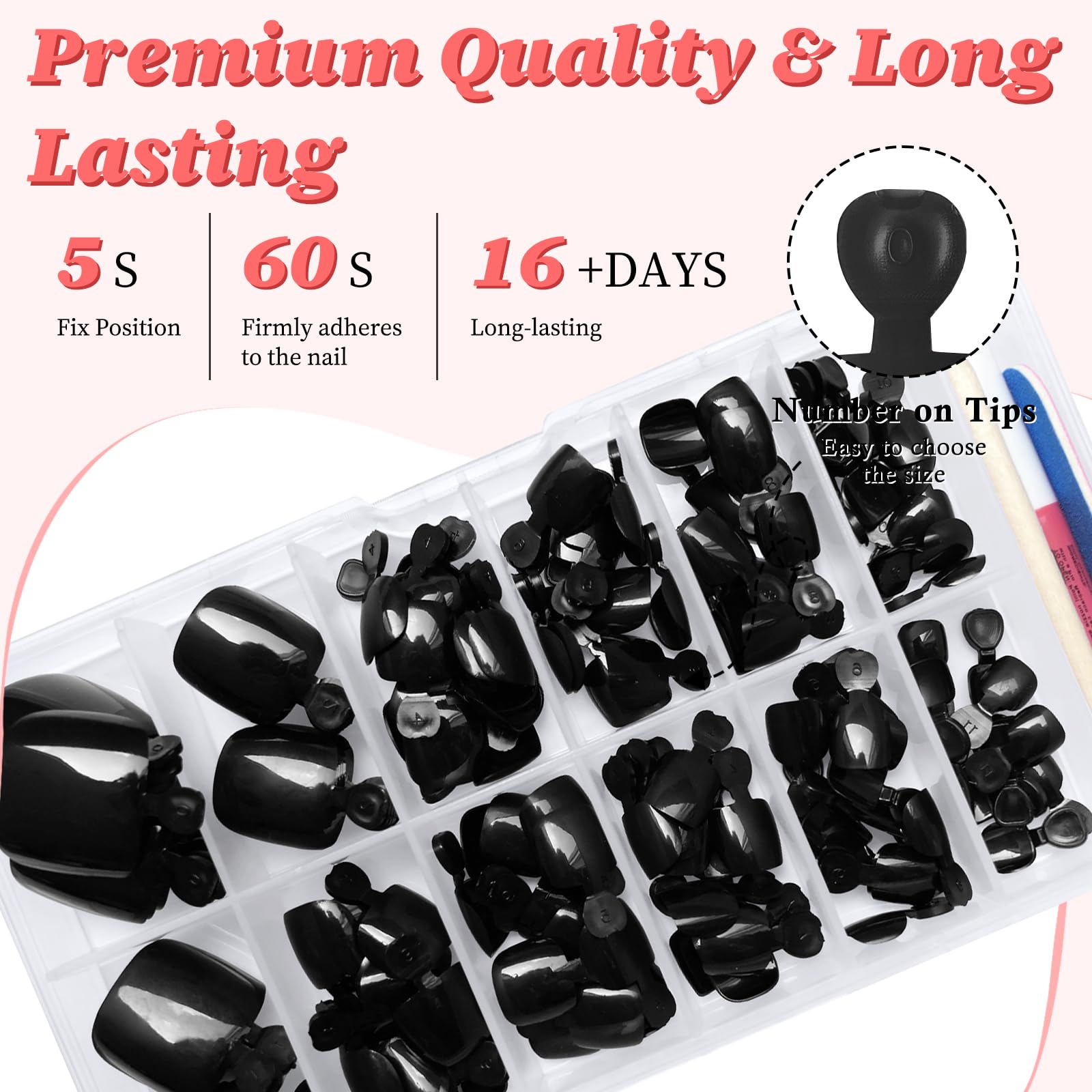 LuckForever boîte de rangement pratique pour transporter les faux ongles noirs
