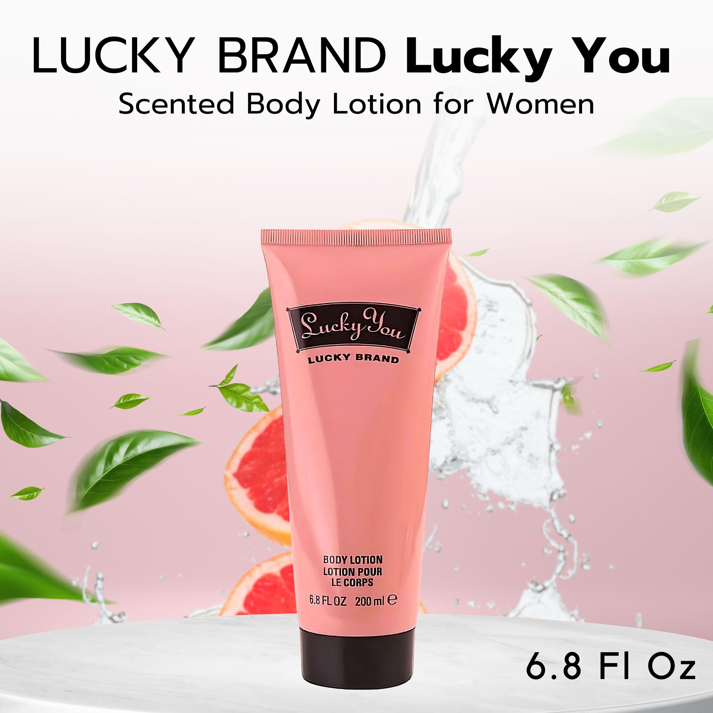 Emballage ouvert de la lotion Lucky You de Lucky Brand, prêt à être utilisé au quotidien.