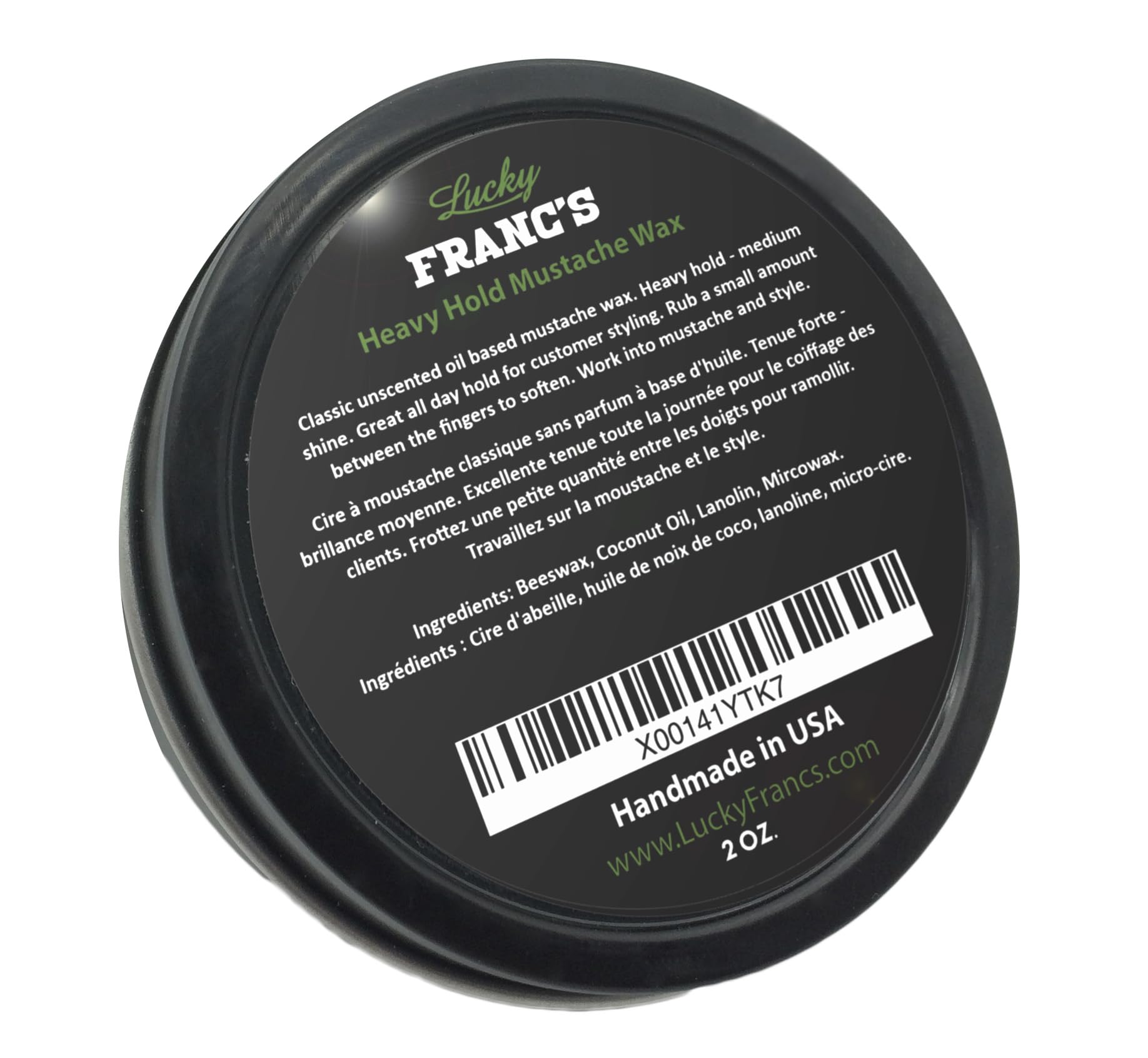 Étiquette sans parfum sur la cire moustache pour une utilisation discrète.