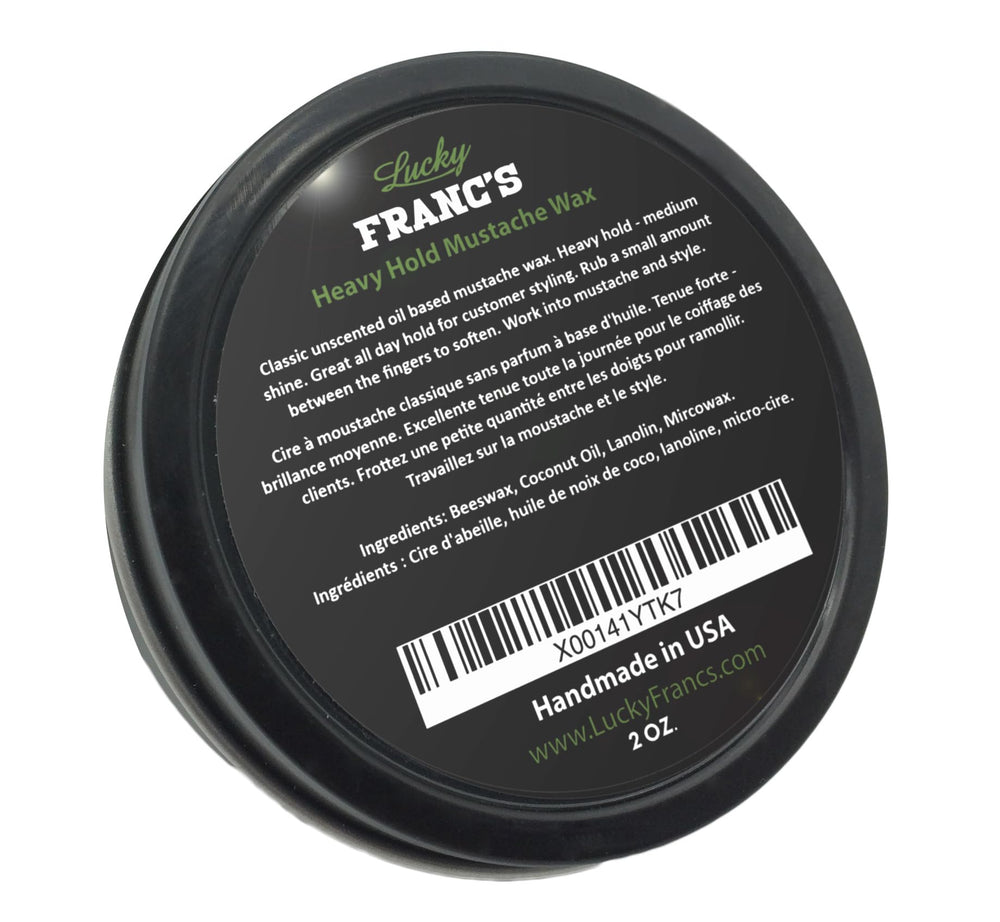 Étiquette sans parfum sur la cire moustache pour une utilisation discrète.