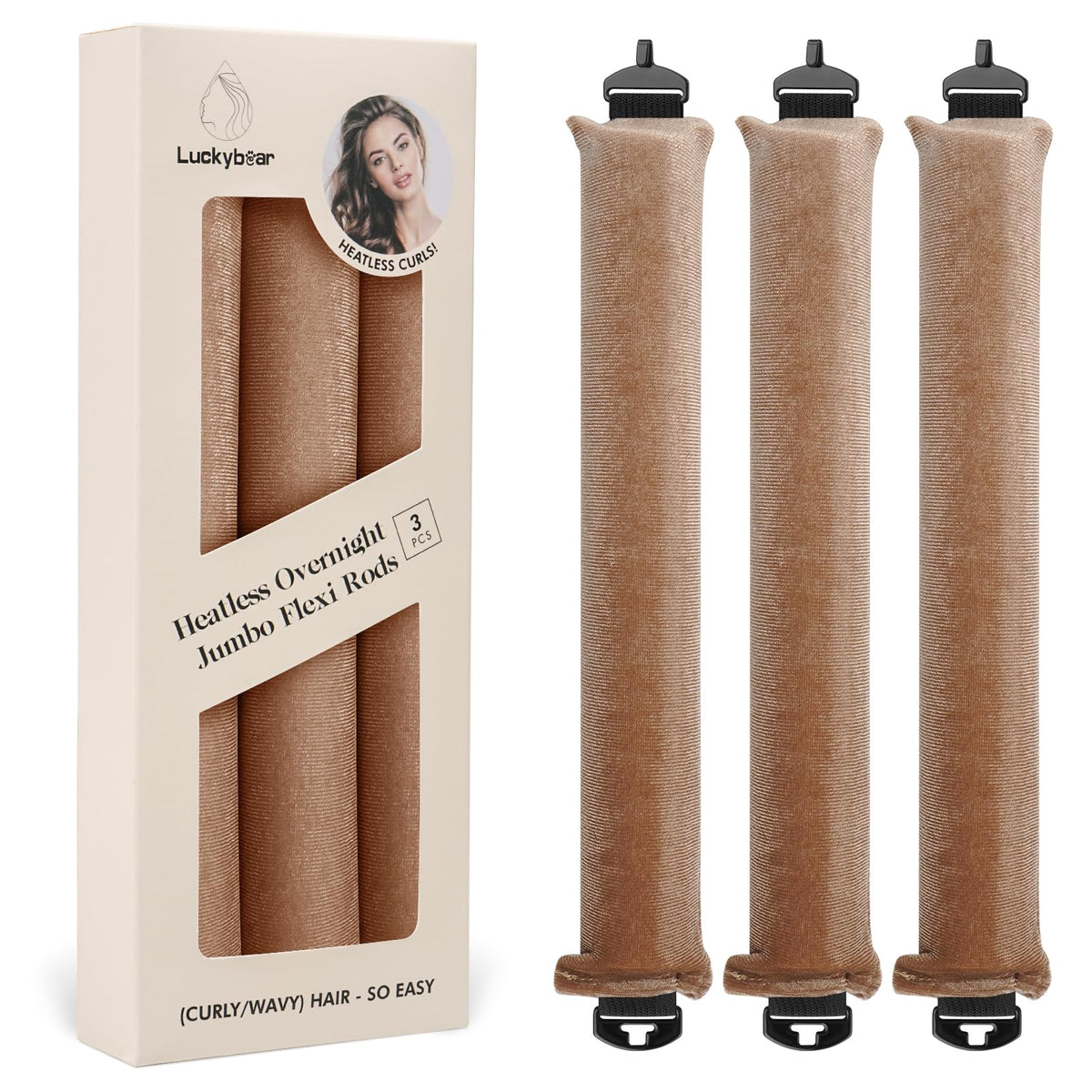 Luckybear rouleaux satin kaki pour boucles nocturnes durables sans chaleur