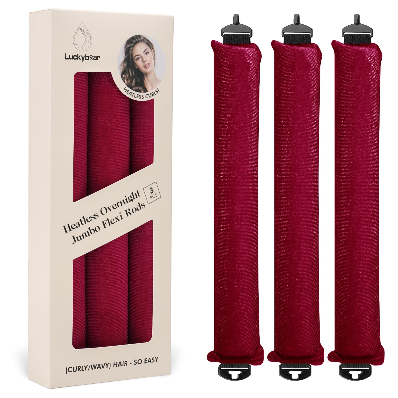 Luckybear rouleaux nuit sans chaleur satin rouge pour boucles durables au matin