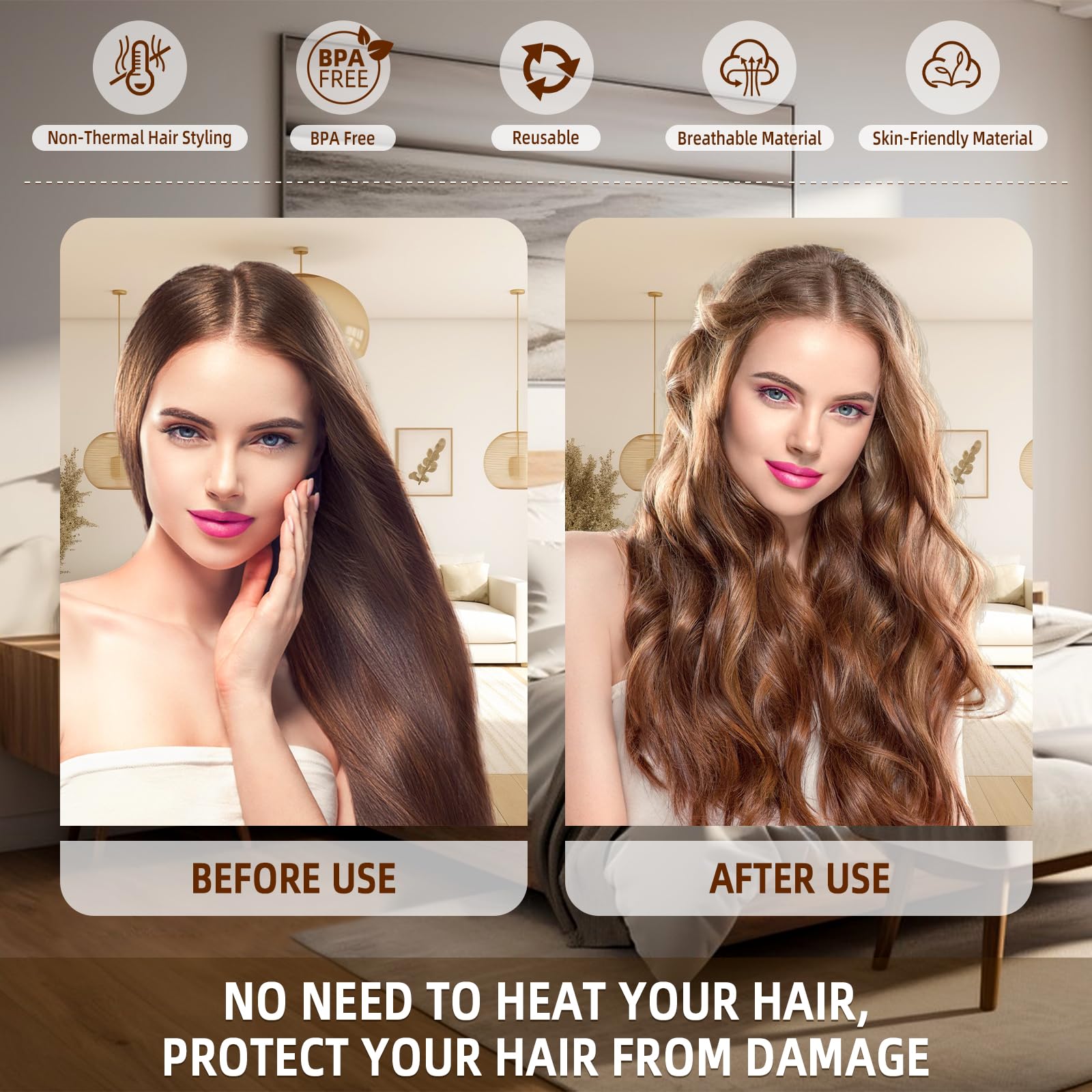 Luckybear tous types cheveux, rouleaux pour créer boucles ou volume sans chaleur.