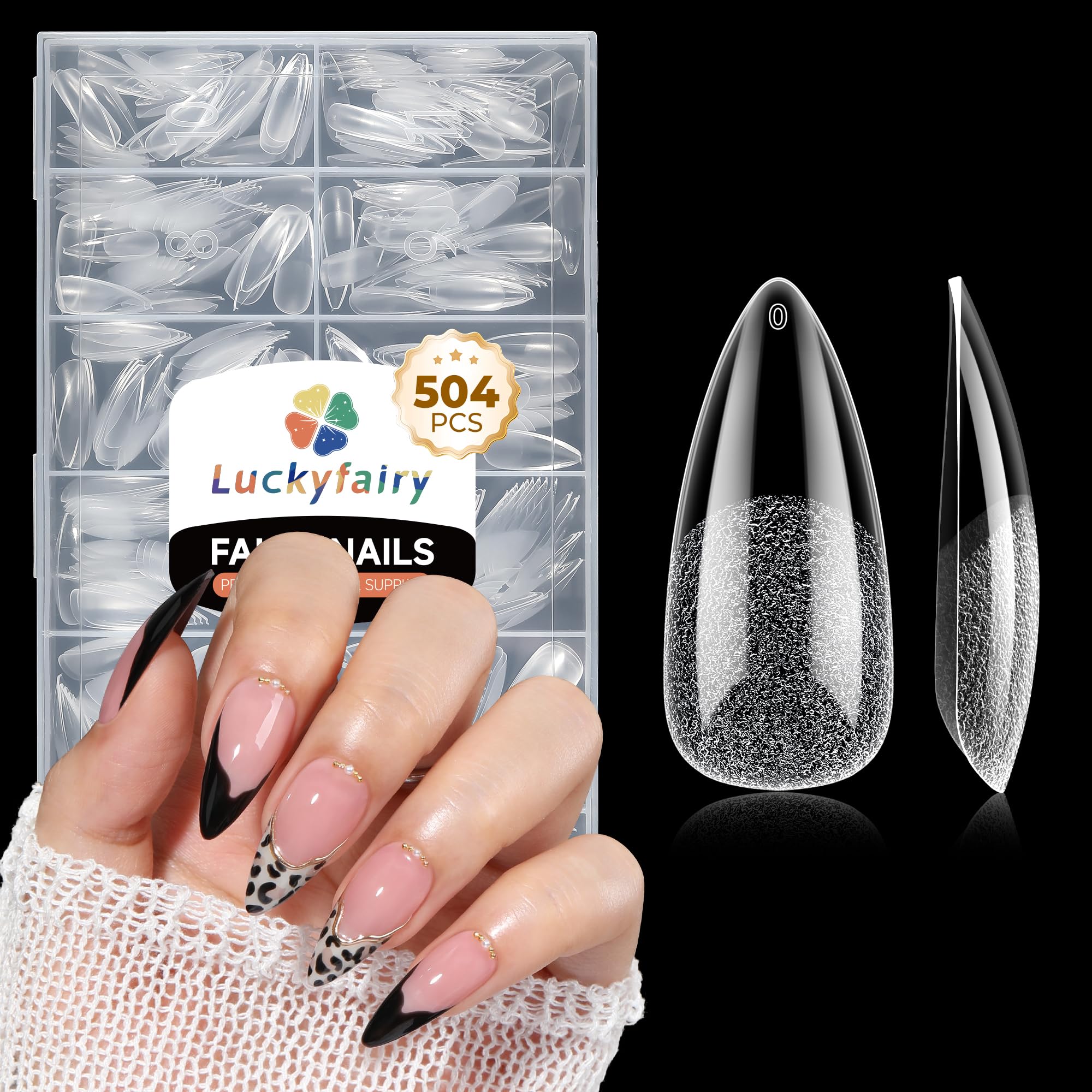 Ongles en gel d’amande Luckyfairy, lot de 504 pièces pour extensions à domicile.