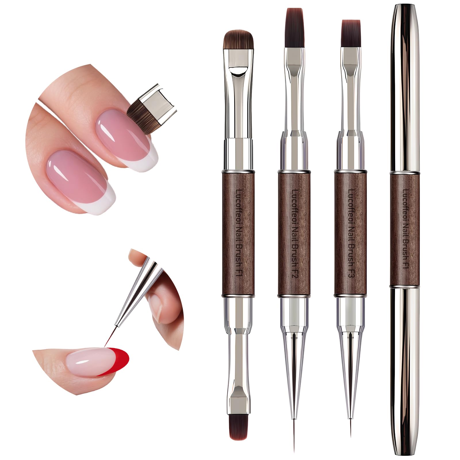 Pinceaux Lucoffeoi ensemble nail-art avec embout plat pour réglage précis.