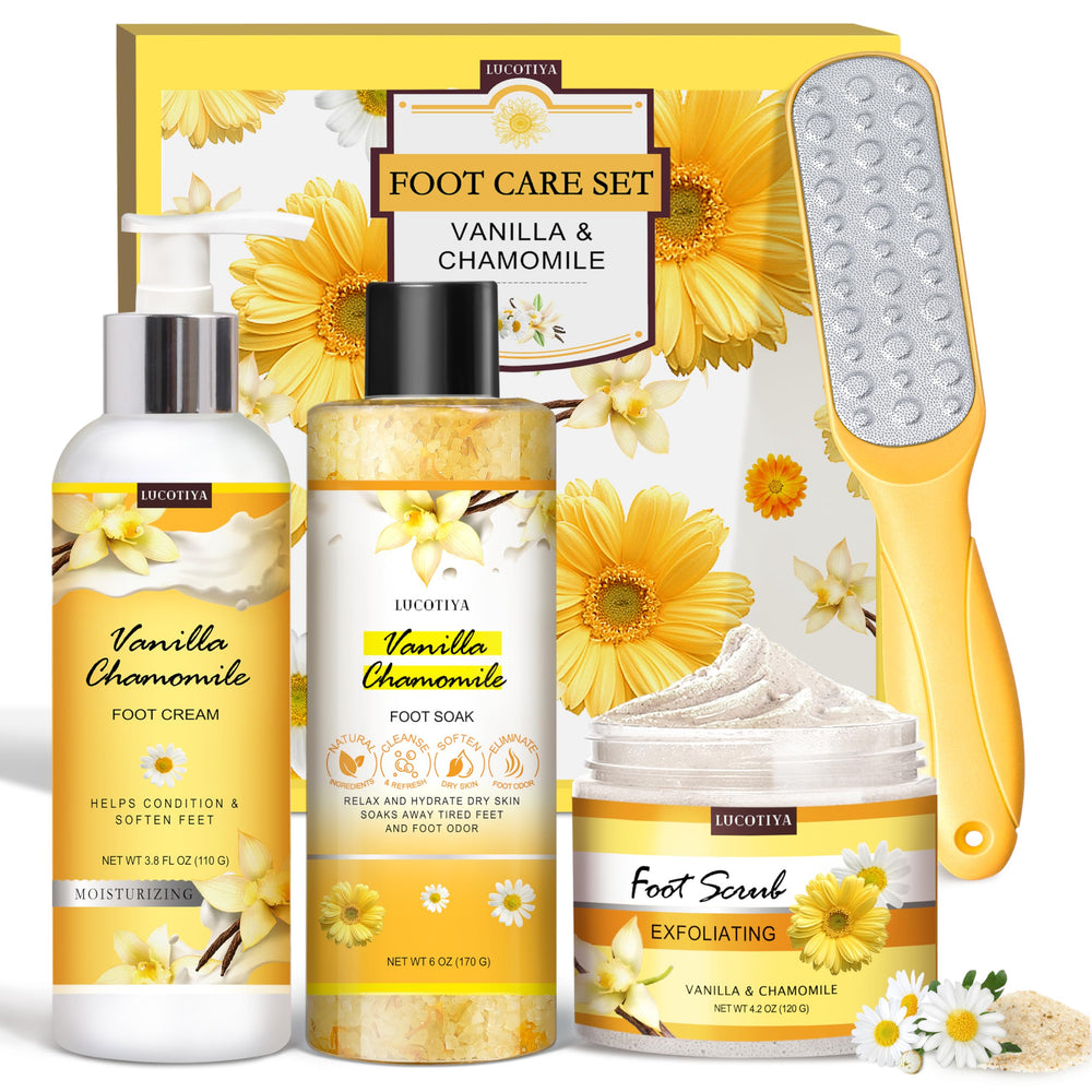 LUCOTIYA, bain-pieds vanille camomille: expérience spa à domicile pour pieds doux.