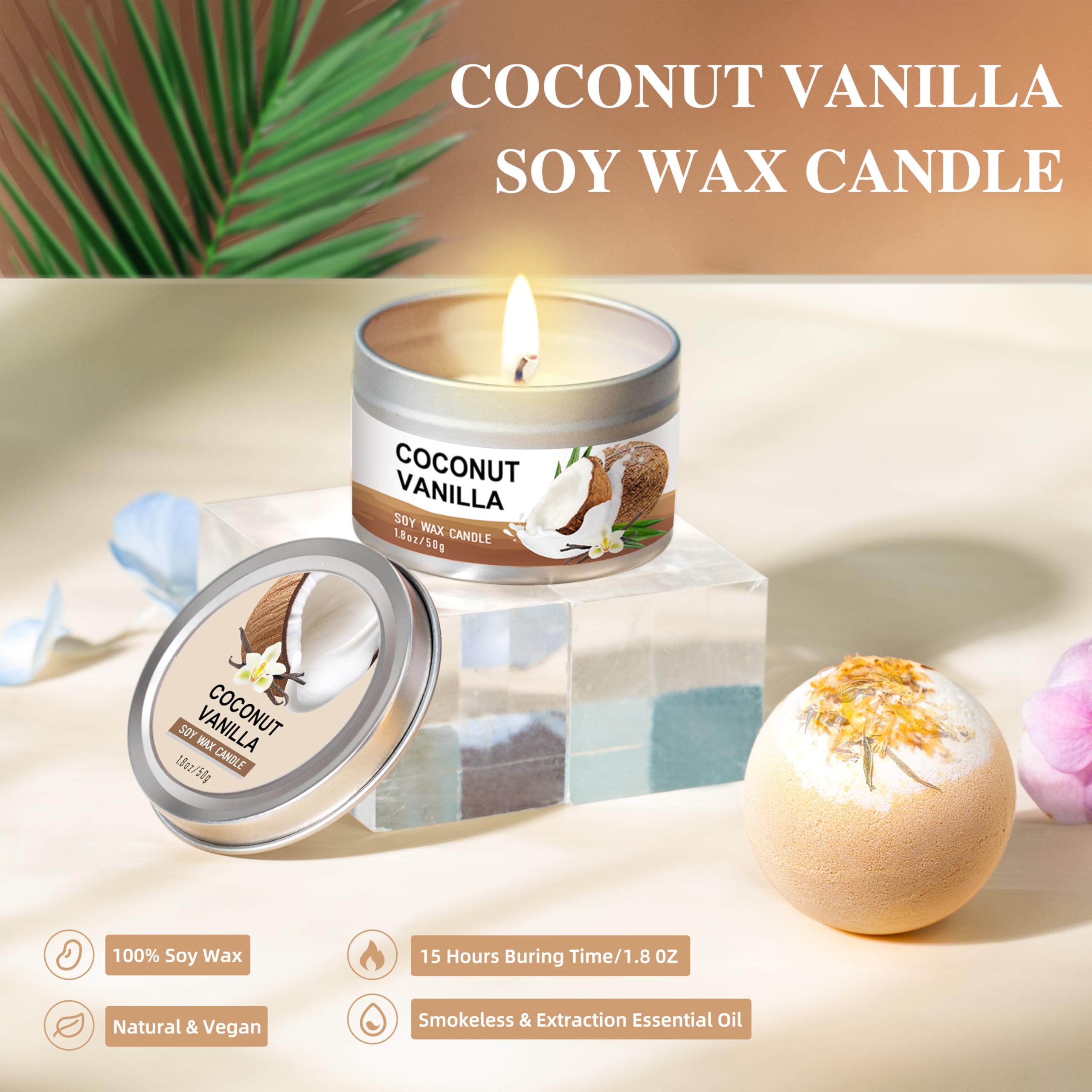 LUCOTIYA Coconut Vanilla bath bomb fizzing in tub