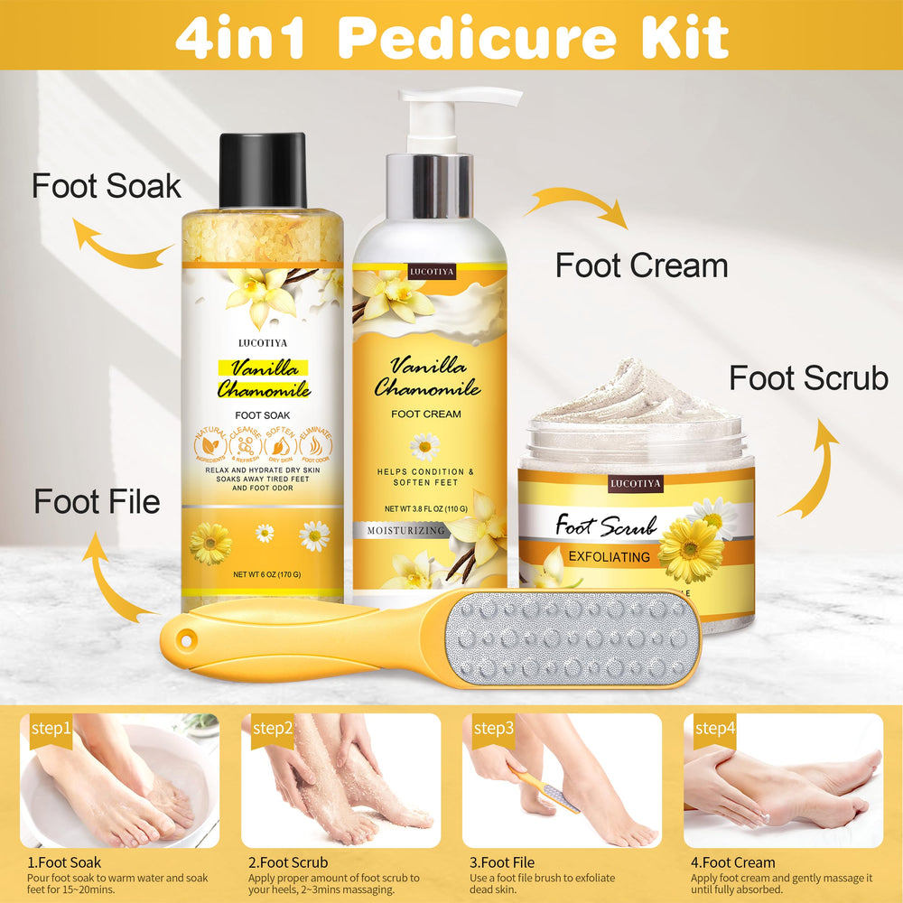 LUCOTIYA coffret-pieds-4-en-1: kit pratique pour routine à domicile.