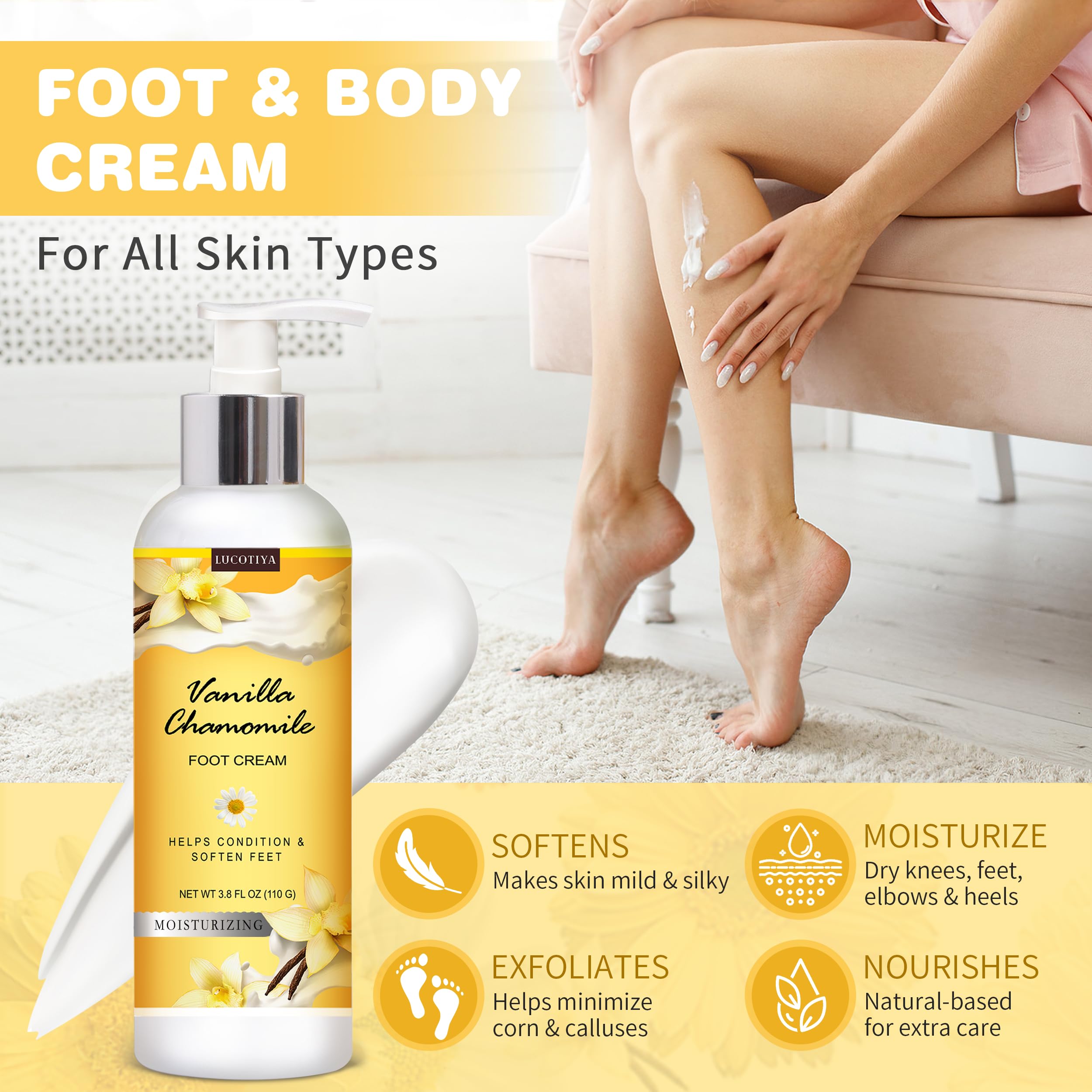 LUCOTIYA, gommage-pieds-grains: exfoliation douce pour une peau satinée.