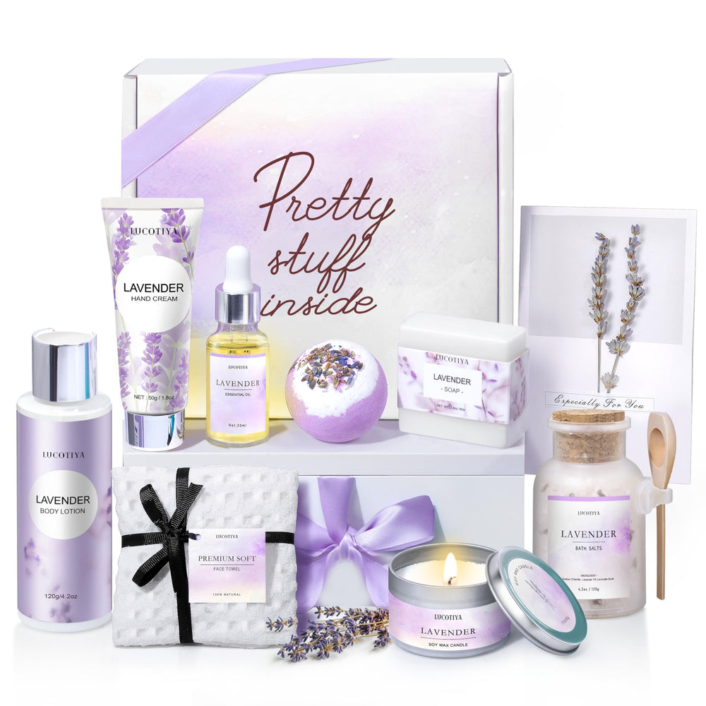 Lucotiya lavender bath gift set in an elegant gift box for gifting