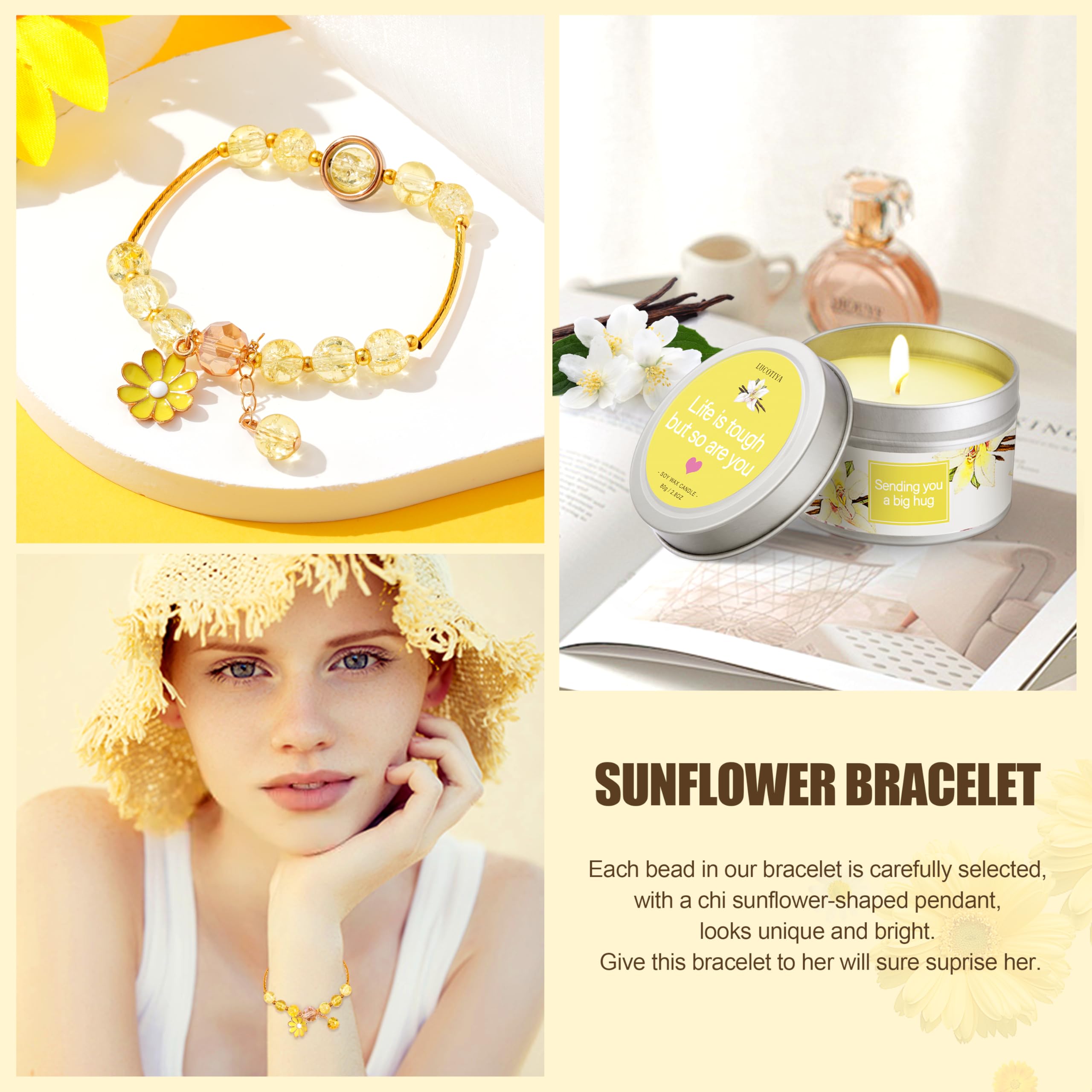 Lucotiya sunflower bracelet and glass tumbler offering stylish practicality.