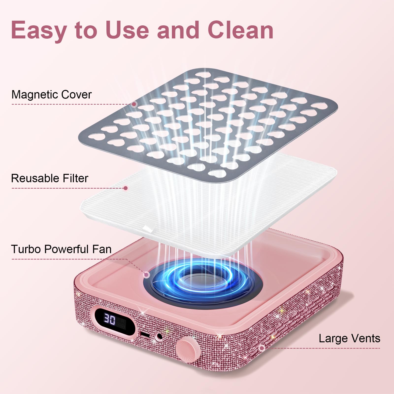 Ludysic aspirateur ongles silencieux, moteur sans balais, espace de travail calme.
