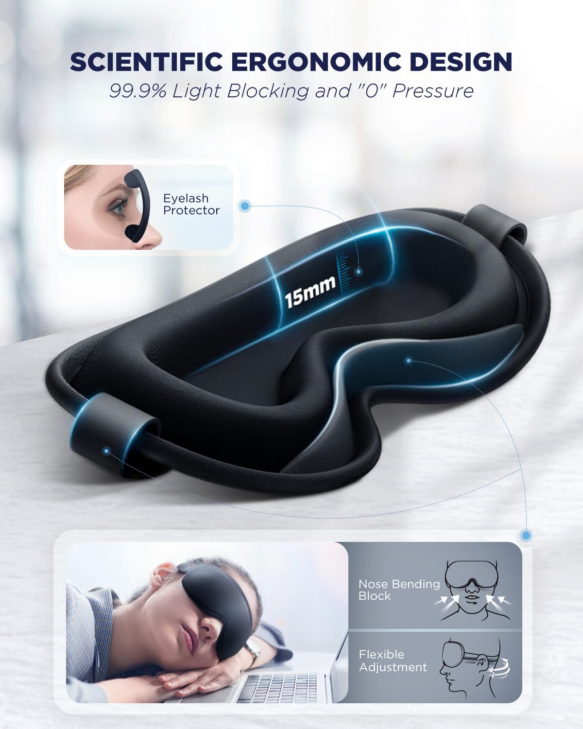 Luguiic masque yeux sangle velcro ajustable adaptée à toutes tailles.