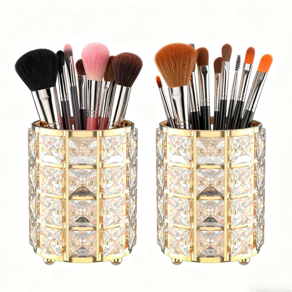 LUGUNU porte-brosses maquillage cristal doré, rangement élégant sur vanity
