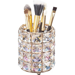 Porte-brosses Lugunu en cristal doré, rangement élégant pour votre vanity.