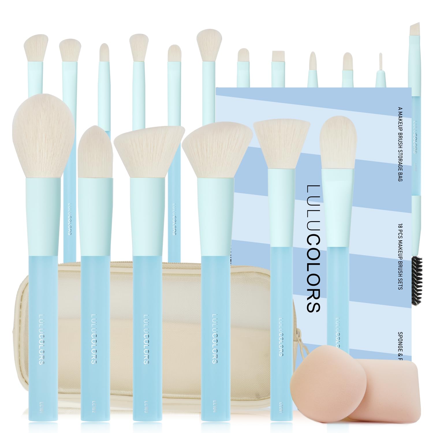 Ensemble 18 pinceaux LULUCOLORS bleu clair pour application précise