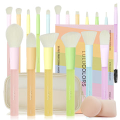 LULUCOLORS ensemble brosses maquillage 18pc etui inclus pour rangement pratique lors des voyages.