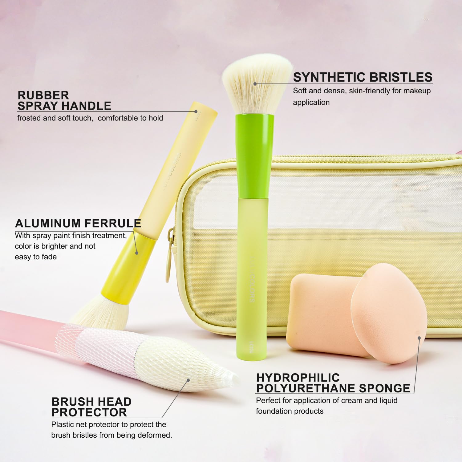 LULUCOLORS manche ergonomique brosses: prise confortable pour sessions prolongées.