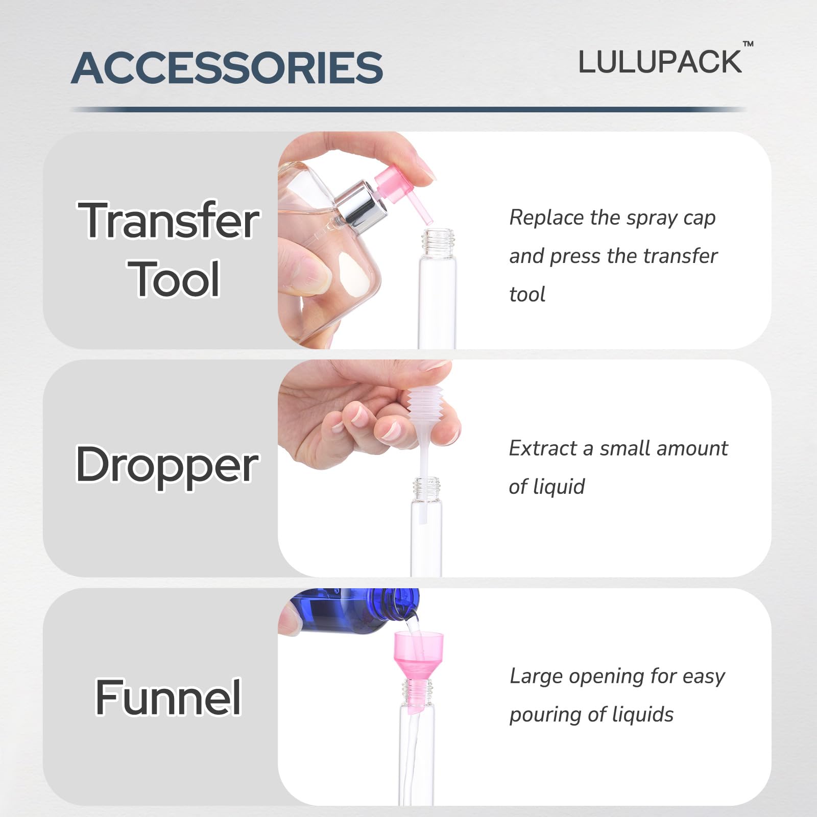 Lulupack bouteilles à remplir 8 ml brun, réutilisables et faciles à recharger.