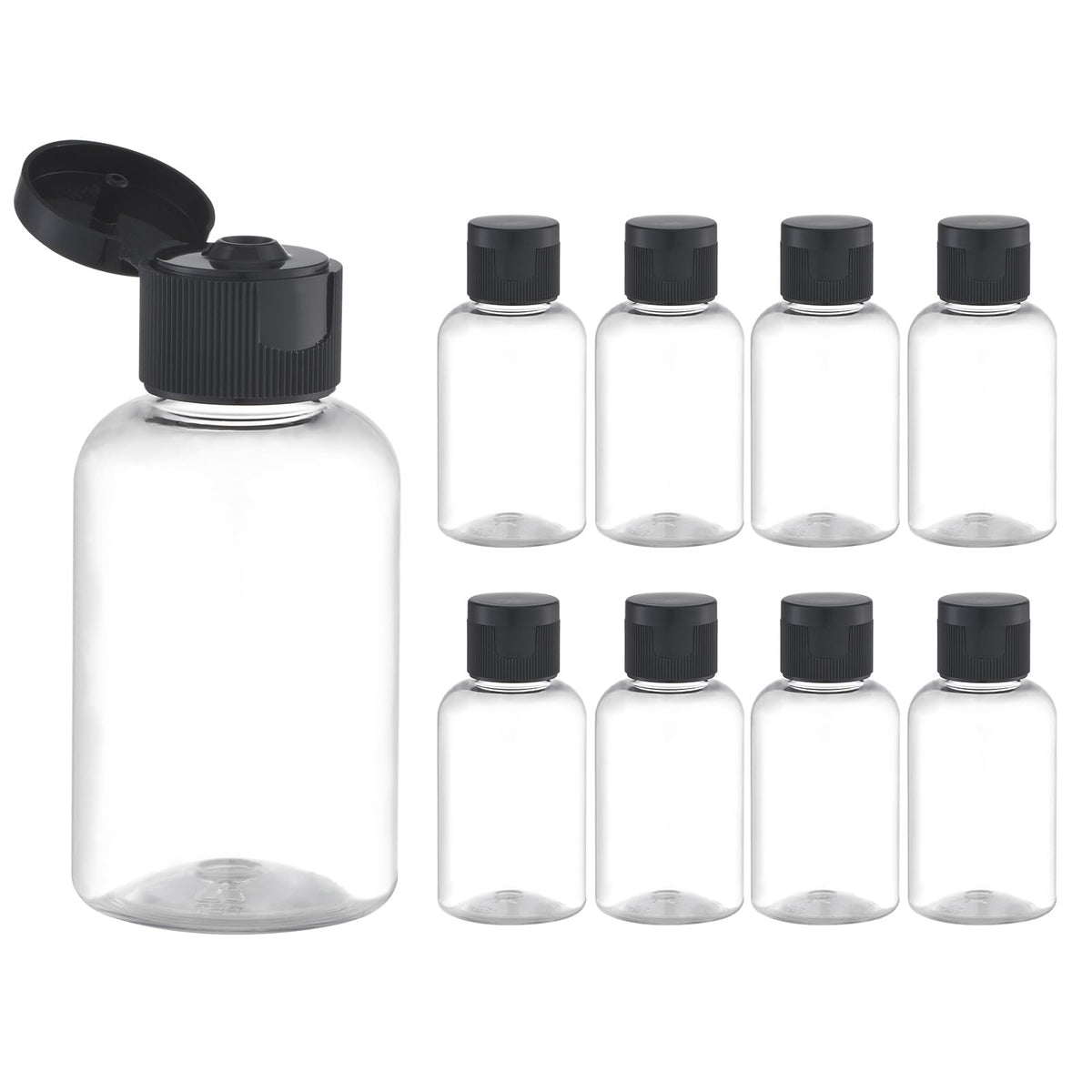 Flacons Lulupack transparents, idéaux pour repérer rapidement le contenu durant le voyage.