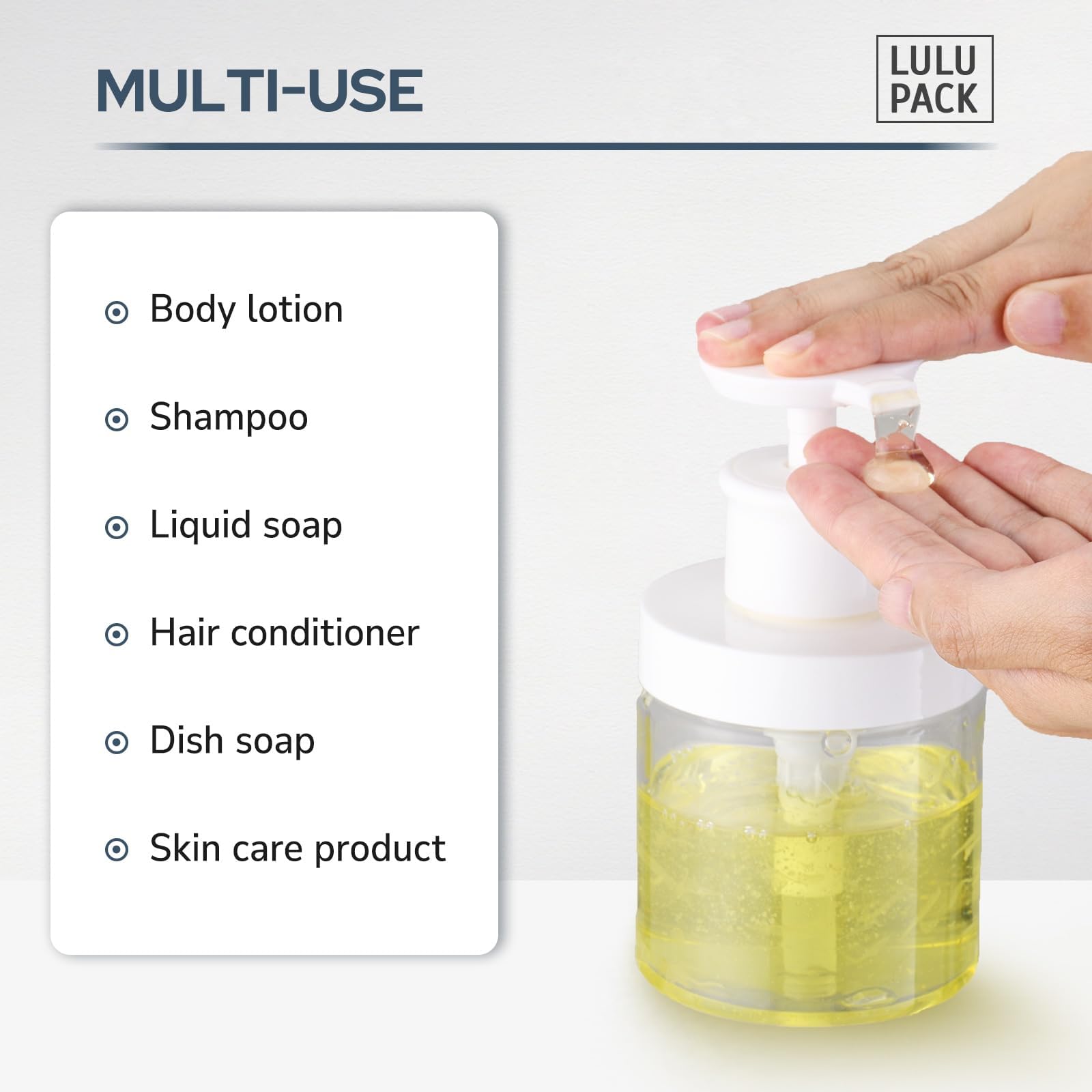 Lulupack pompe-bouteille gel-douche : versement net et rapide.