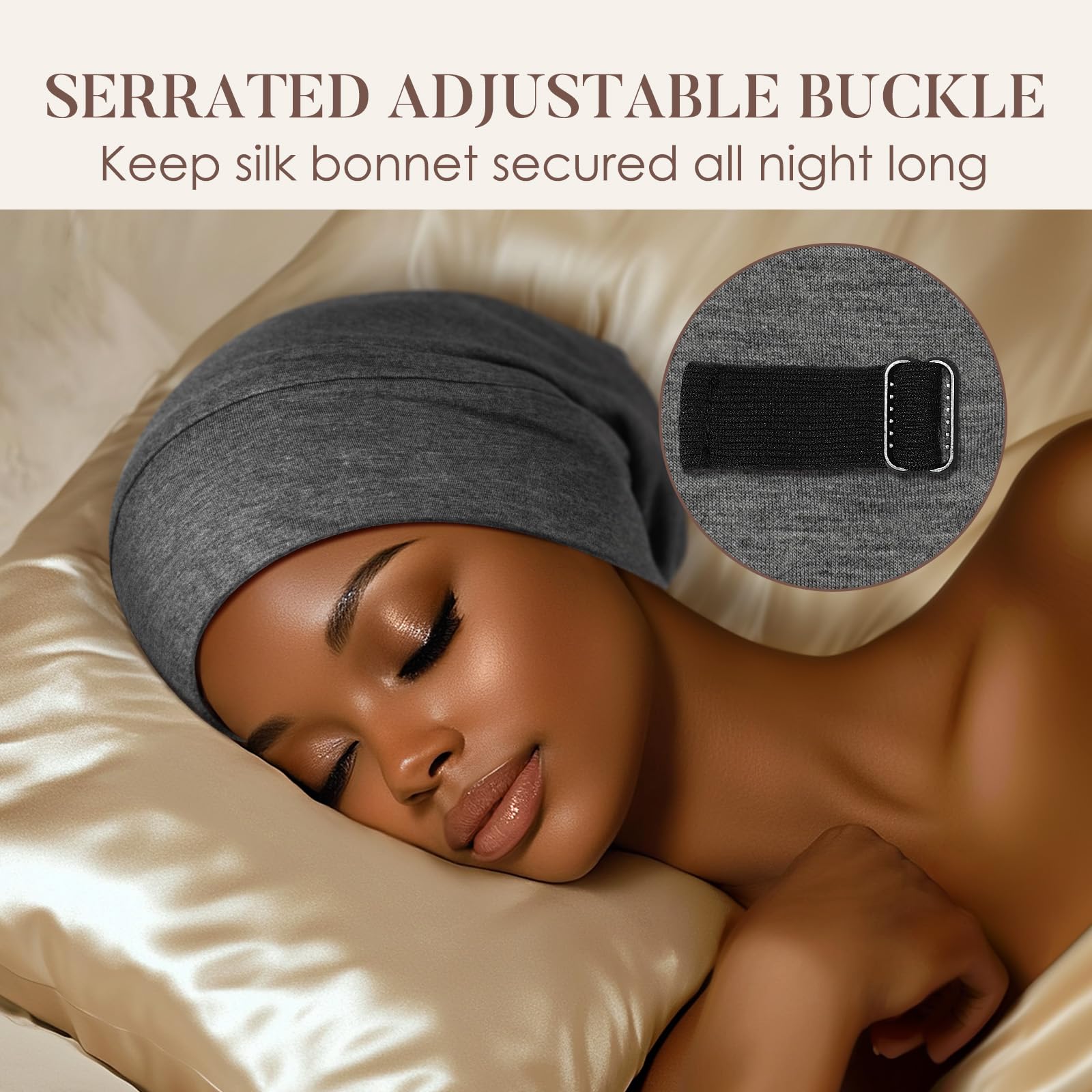 Bonnet LULUSILK adaptable à tous types de cheveux et coiffures.
