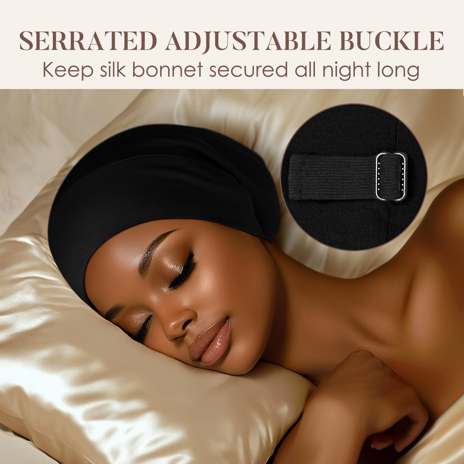 Bonnet LULUSILK adapté à tous les types de cheveux et styles.