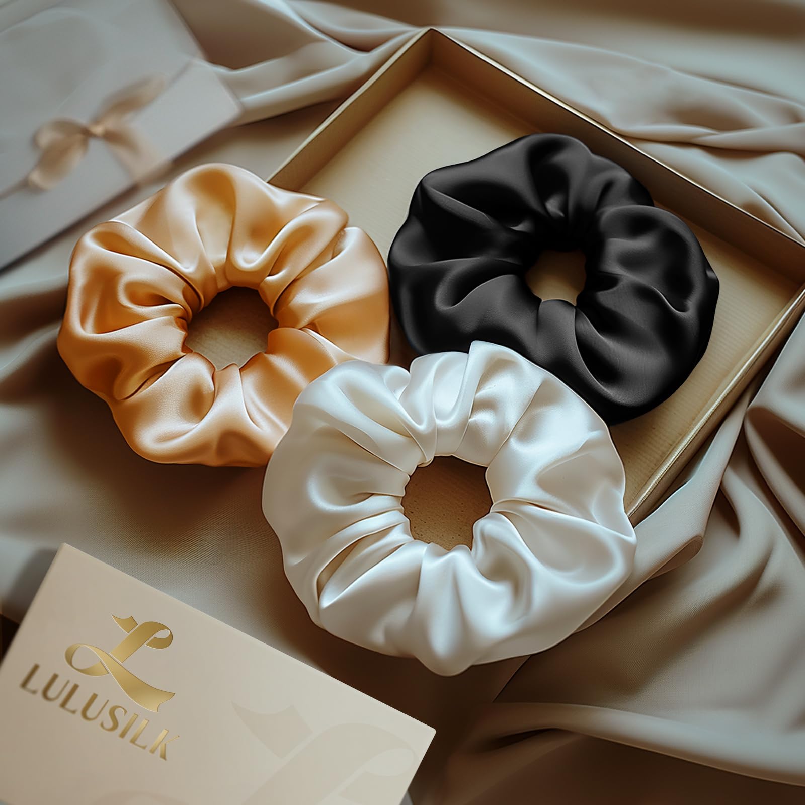 LULUSILK scrunchies en soie Mulberry blanc, cadeau élégant et pratique